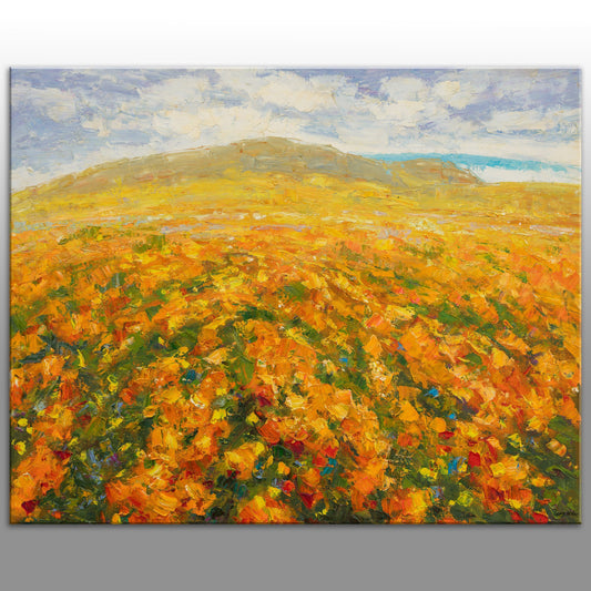 Oil Painting, Landscape Painting, Sunflower Field, Palette Knife Painting, Modern Art, Original Landscape Oil Painting, Living Room Wall Art