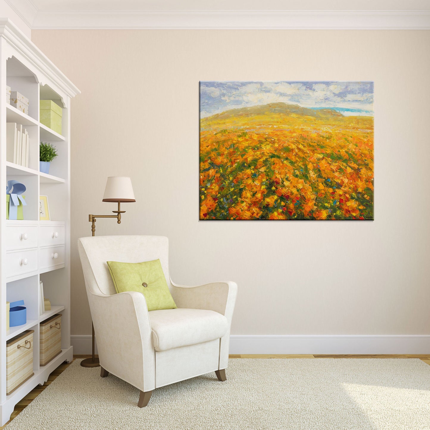 Oil Painting, Landscape Painting, Sunflower Field, Palette Knife Painting, Modern Art, Original Landscape Oil Painting, Living Room Wall Art