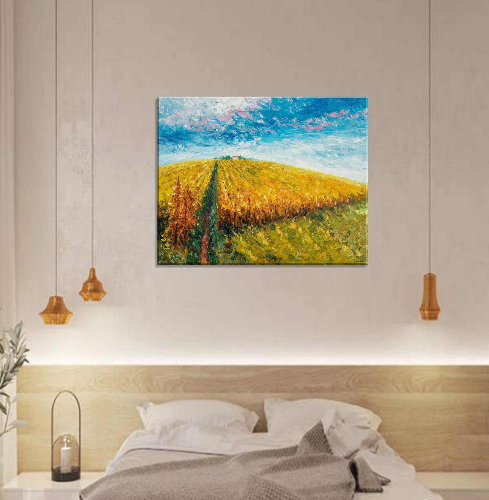 Oil Painting Italian Tuscany Vinyard, Landscape Oil Painting, Modern Wall Art, Kitchen Decor, Canvas Painting, Abstract Art, Large Art