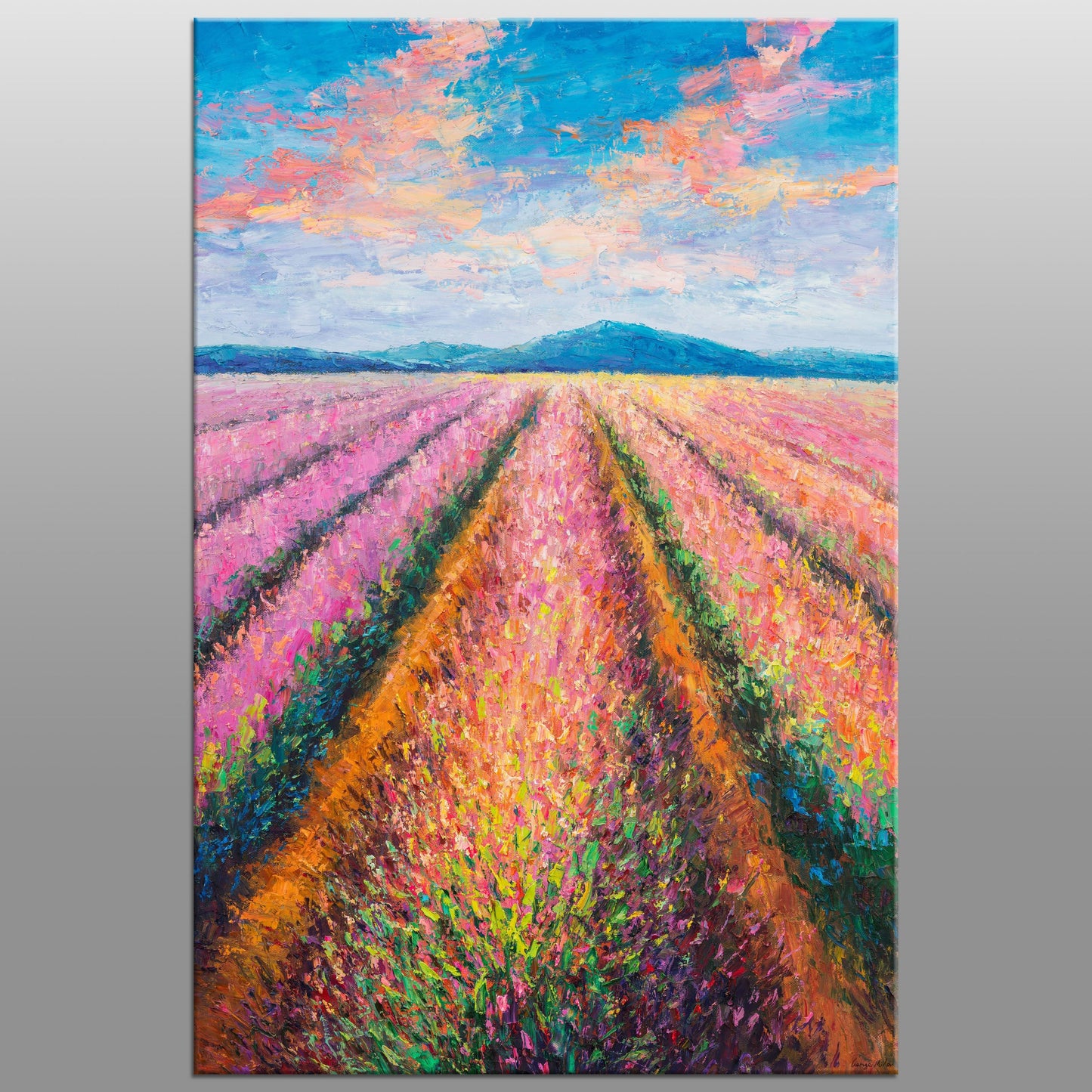 Oil Painting, Large Canvas Art, Large Landscape Painting, Contemporary Art, Rustic Wall Decor, Canvas Art, French Provence Lavender Field