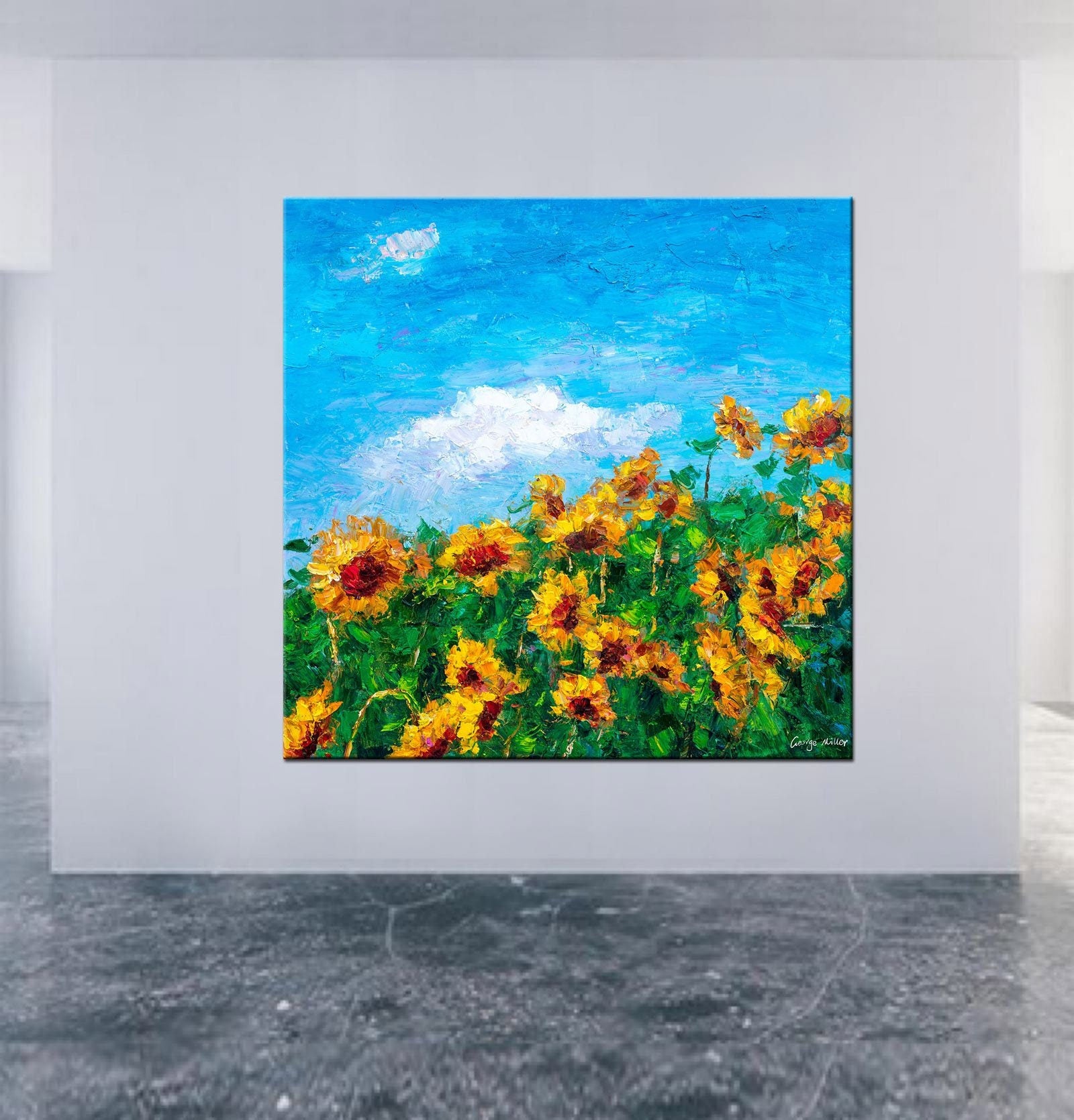 Floral Oil Painting Sunflowers, Modern Art, Abstract Painting, Livingroom Wall Decor, Flower Painting, Large Canvas Art, Canvas Painting