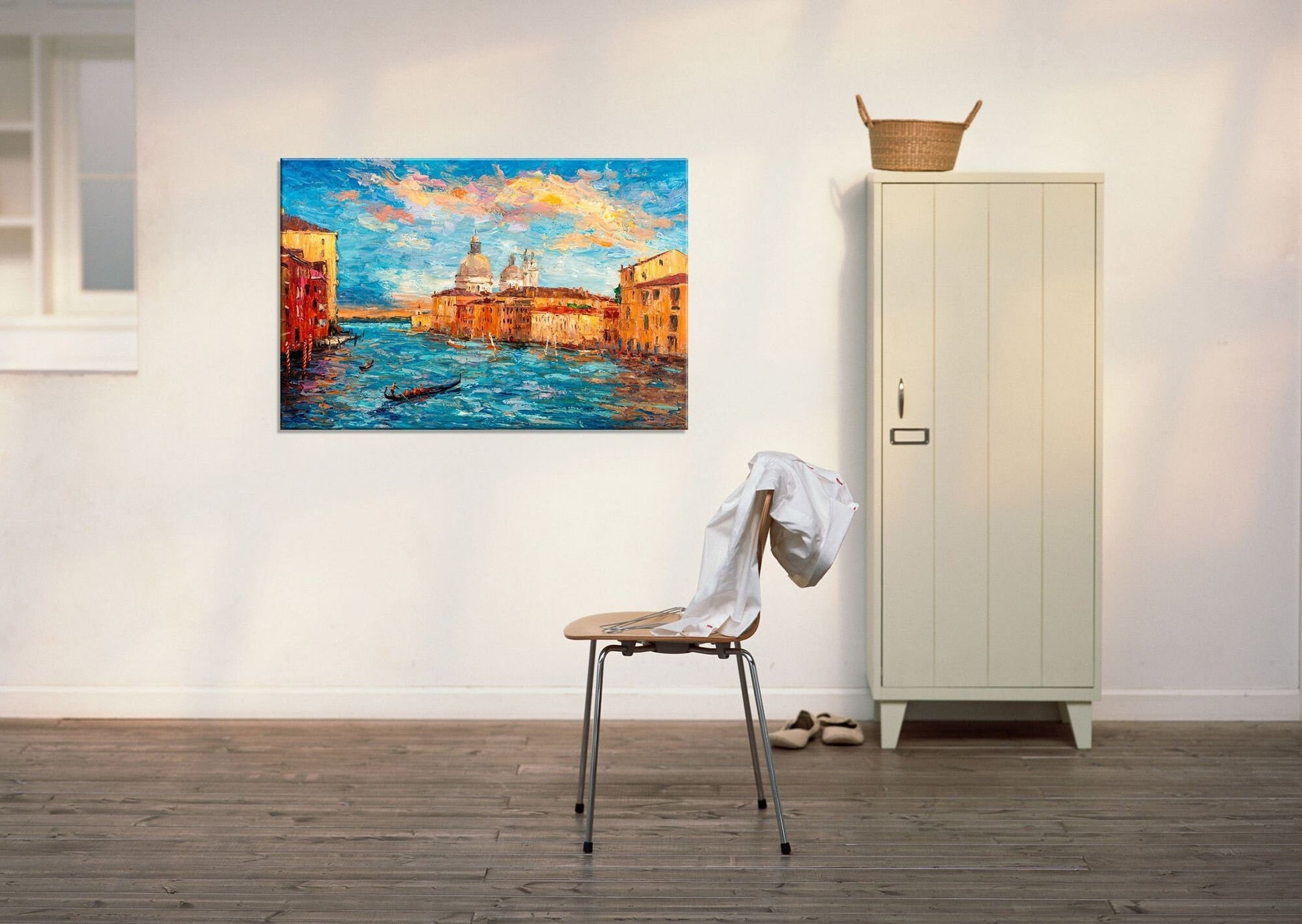Oil Painting Gondola on the Grand Canal of Venice, Oil Painting Landscape, Abstract Canvas Painting, Large Canvas Painting, Wall Art