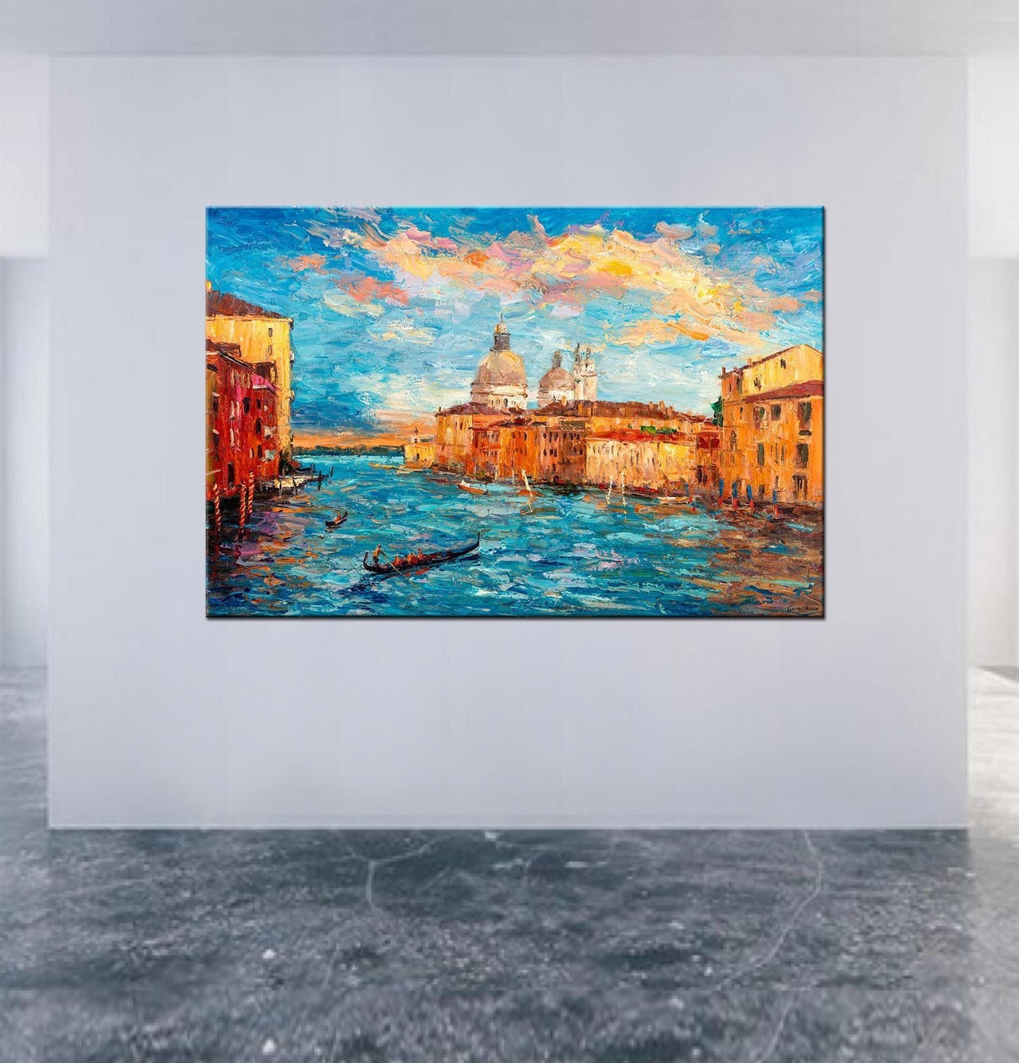 Oil Painting Gondola on the Grand Canal of Venice, Oil Painting Landscape, Abstract Canvas Painting, Large Canvas Painting, Wall Art