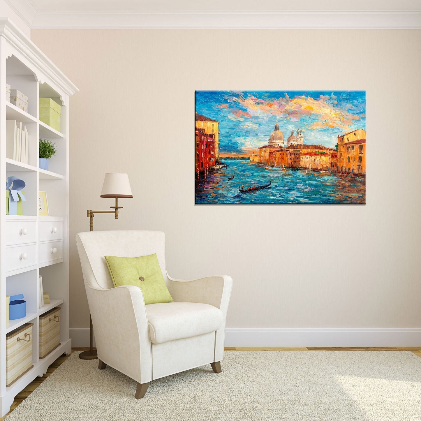 Oil Painting Gondola on the Grand Canal of Venice, Oil Painting Landscape, Abstract Canvas Painting, Large Canvas Painting, Wall Art