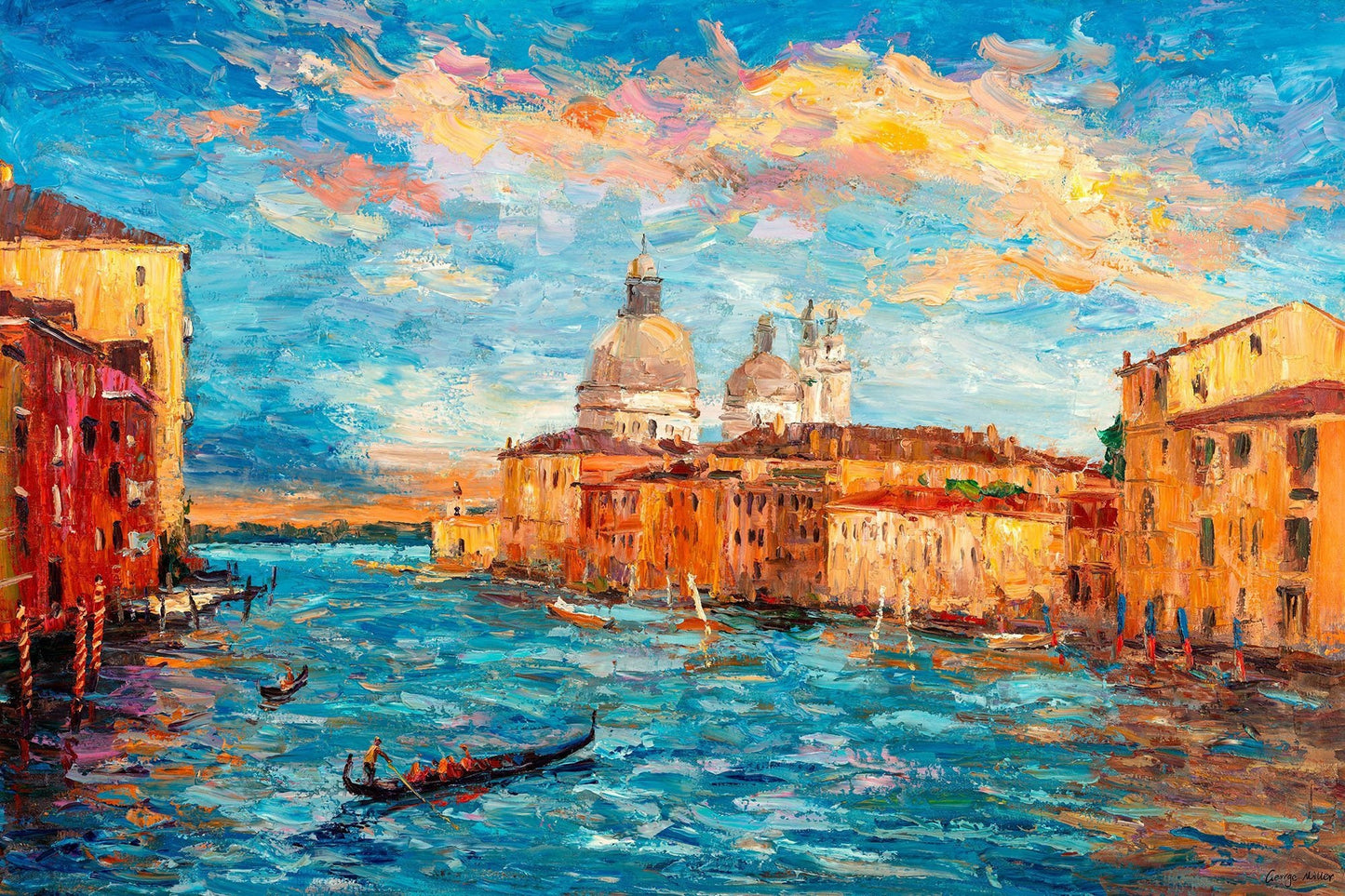 Oil Painting Gondola on the Grand Canal of Venice, Oil Painting Landscape, Abstract Canvas Painting, Large Canvas Painting, Wall Art