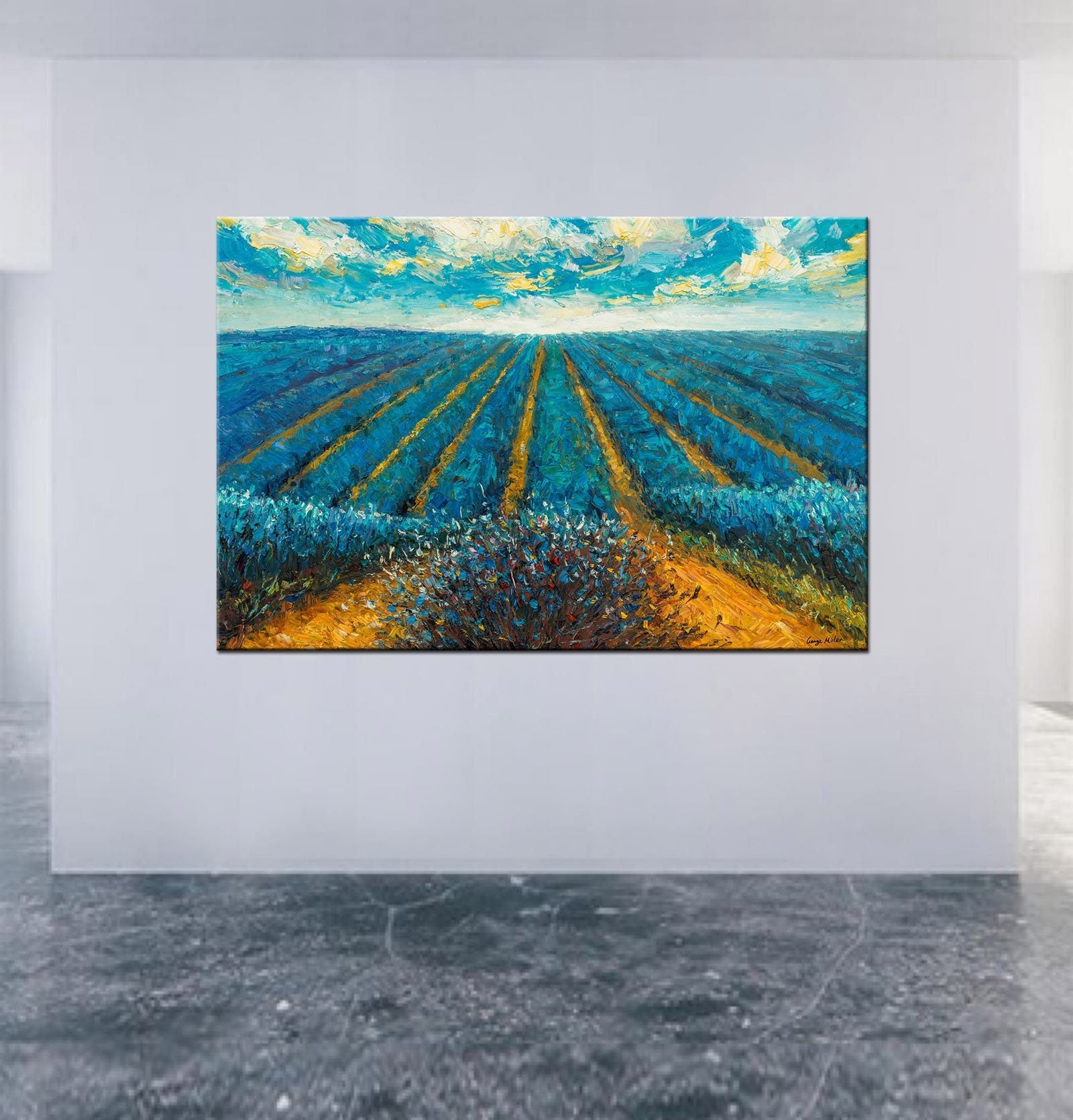 Oil Painting Landscape Provence Lavender Field, Contemporary Wall Art, Modern Painting, Large Art, Abstract Canvas Art, Original Art