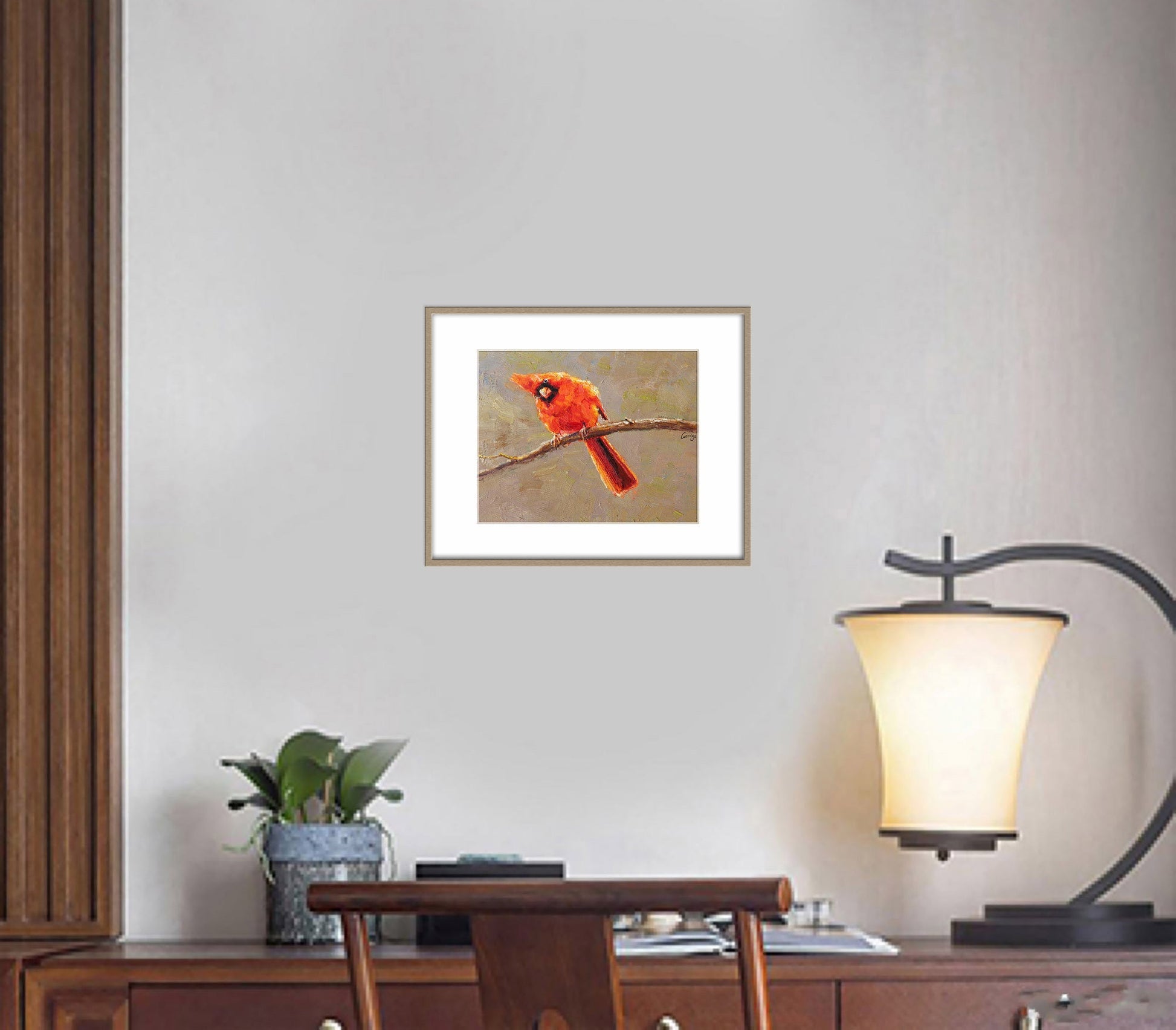 Oil Painting Original Northern Cardinal Male, Modern Wall Art, Bedroom Wall Decor, Contemporary Painting, Canvas Painting, Canvas Painting