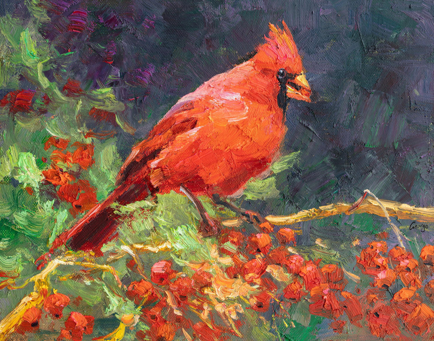 Northern Cardinal Male Oil Painting, Abstract Wall Art, Original Painting, Abstract Painting, Large Abstract Painting, Canvas Painting
