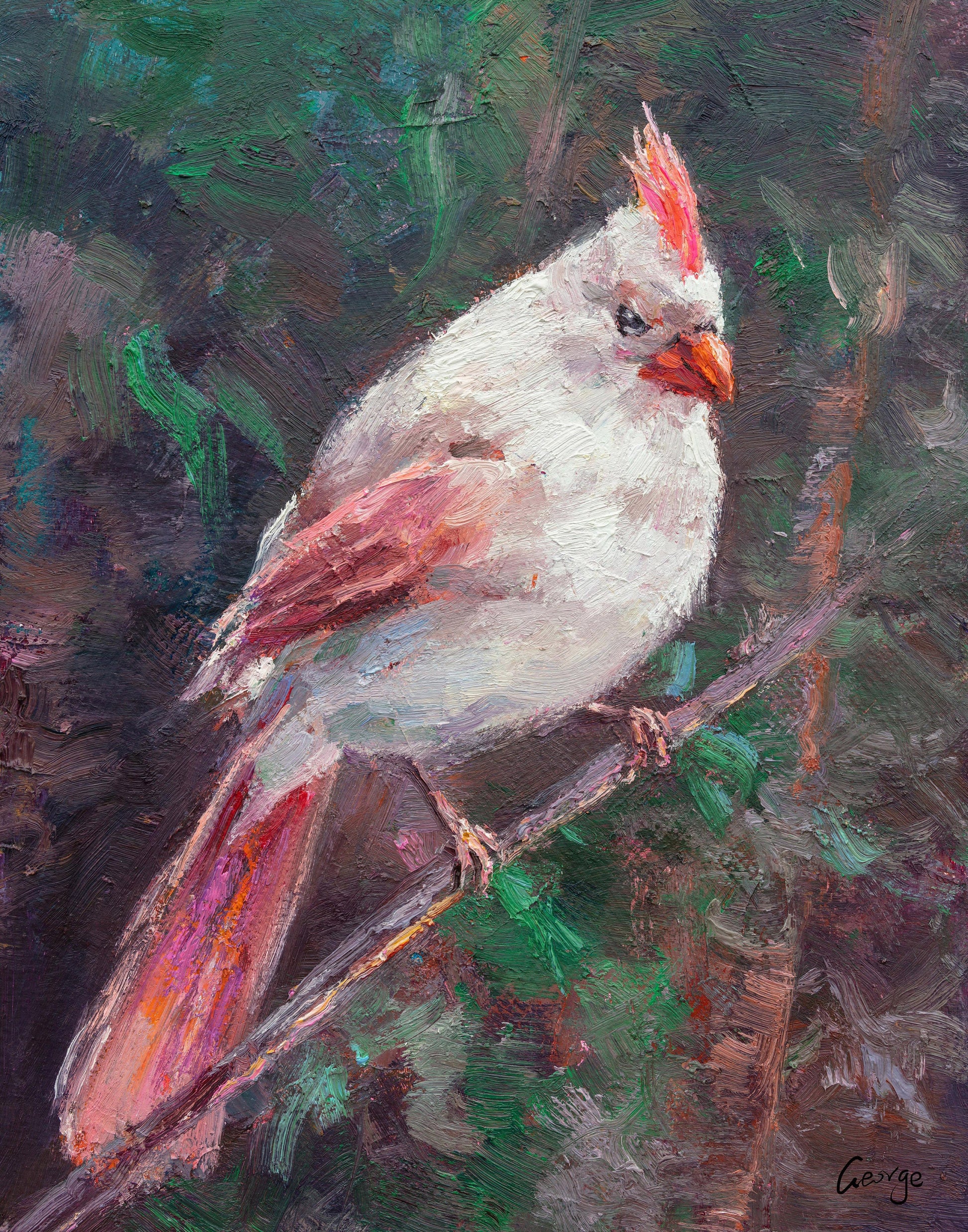 Bird Painting Northern Cardinal Female, Abstract Painting, Canvas Art, Oil Painting, Contemporary Wall Art, Modern Painting, Original  Art