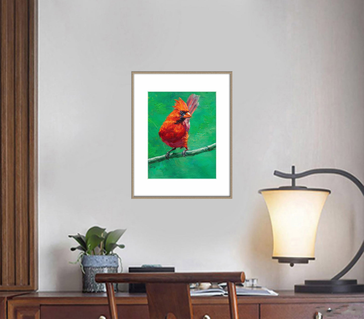 Bird Painting Northern Cardinal Male, Contemporary Painting, Canvas Painting, Original Artwork, Large Abstract Art, Oil Painting, Bird Art