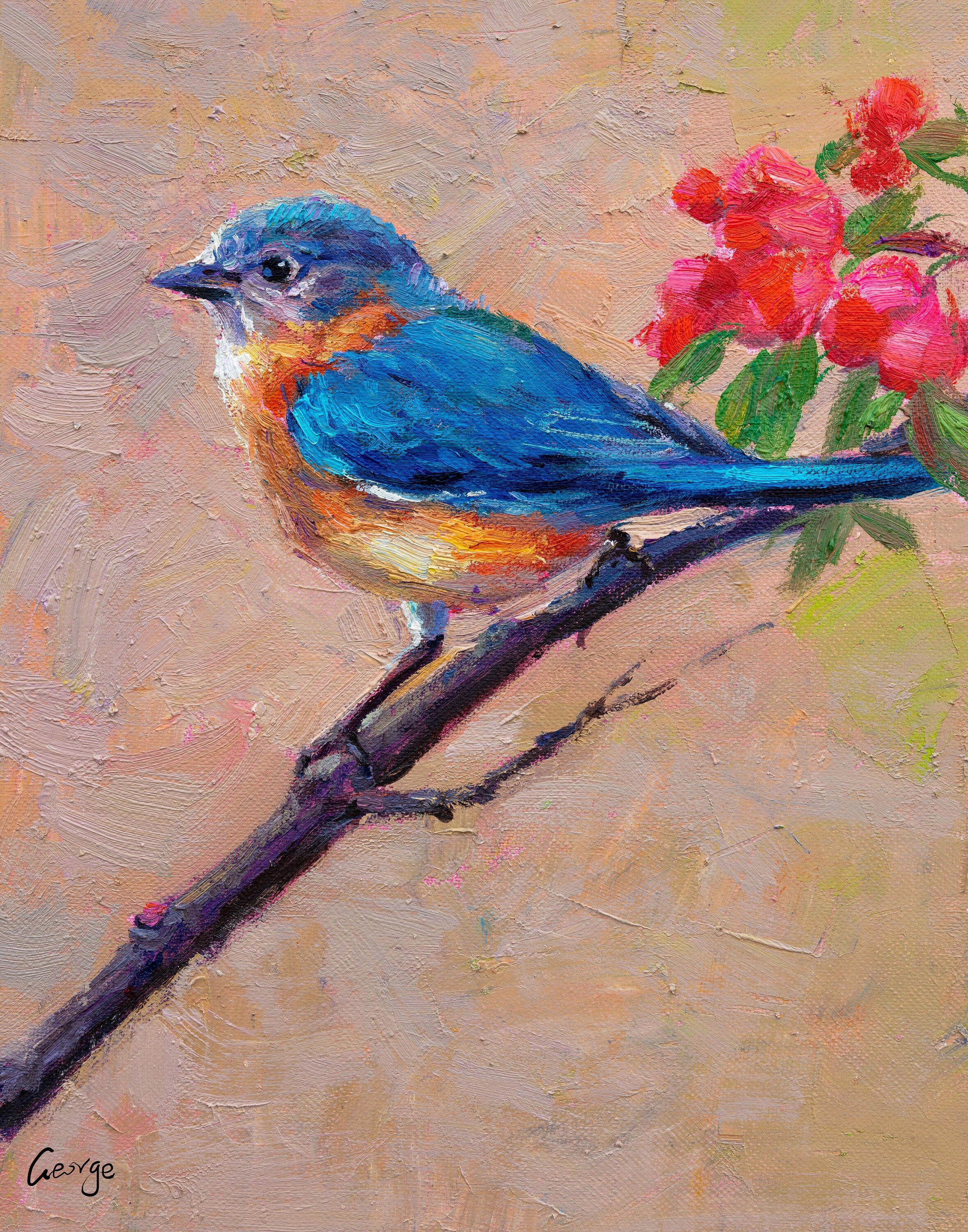 Eastern Bluebird Watercolor Oil Painting Wall store Art Print