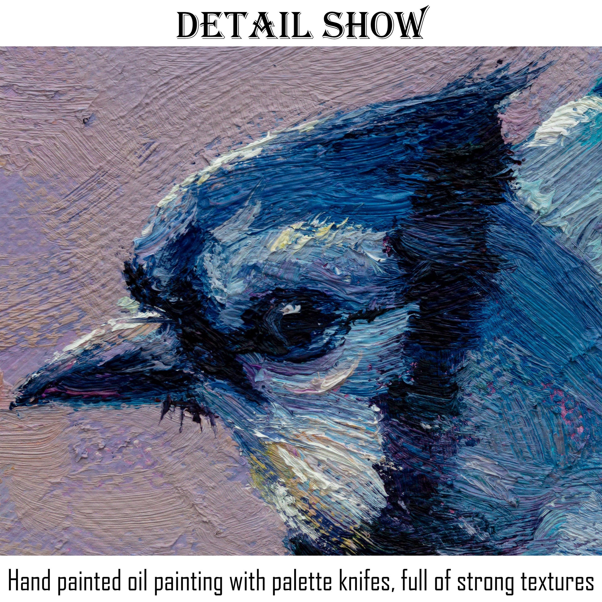 Small Oil Painting Blue Jay Bird, Rustic Living Room Decor, Canvas Wall Art, Original Oil Painting, Bird Decor, Canvas Art, Modern Painting