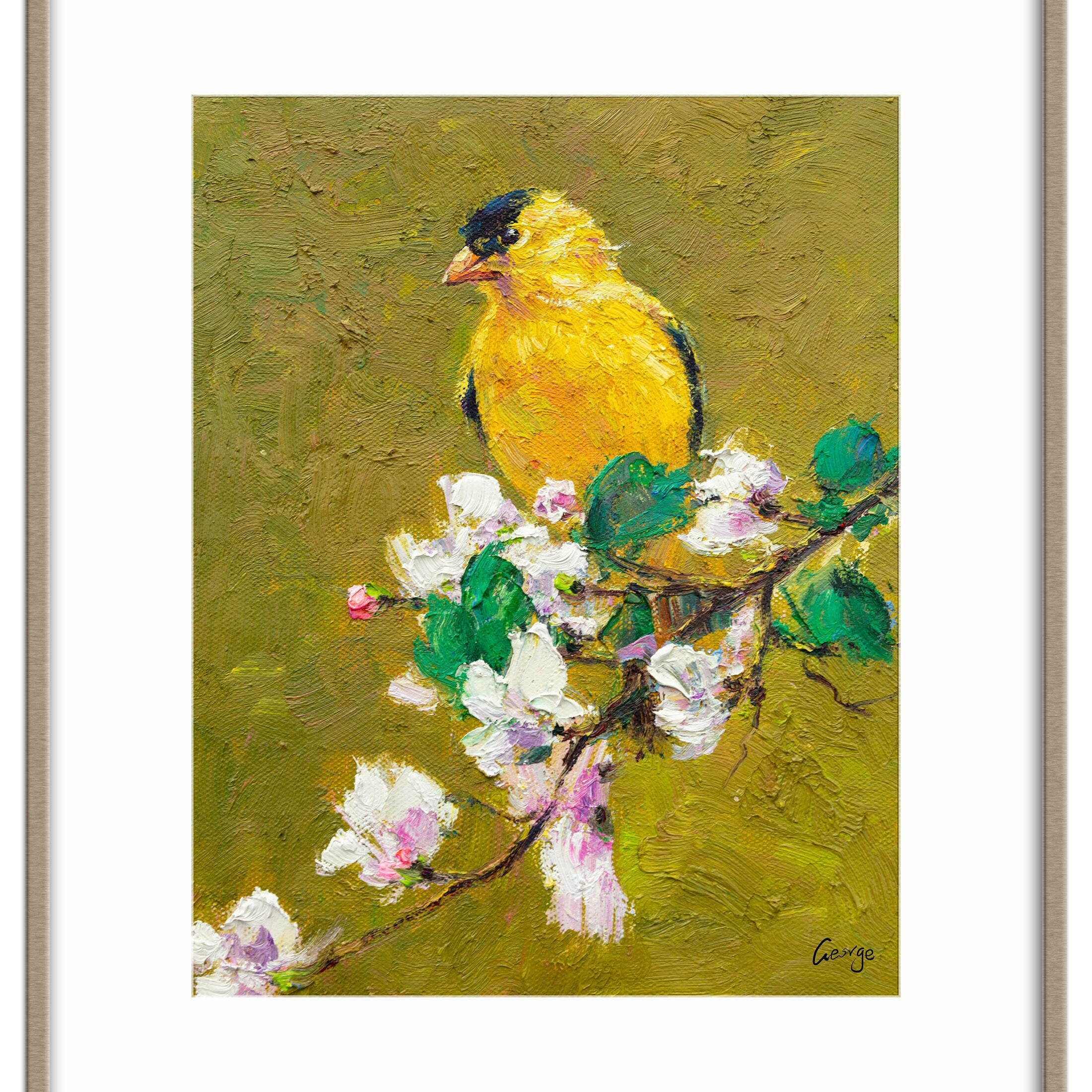 Original acrylic shops painting, bird painting, bird art, yellow goldfinch, nature art, 4 x 4 in., tiny painting, square painting