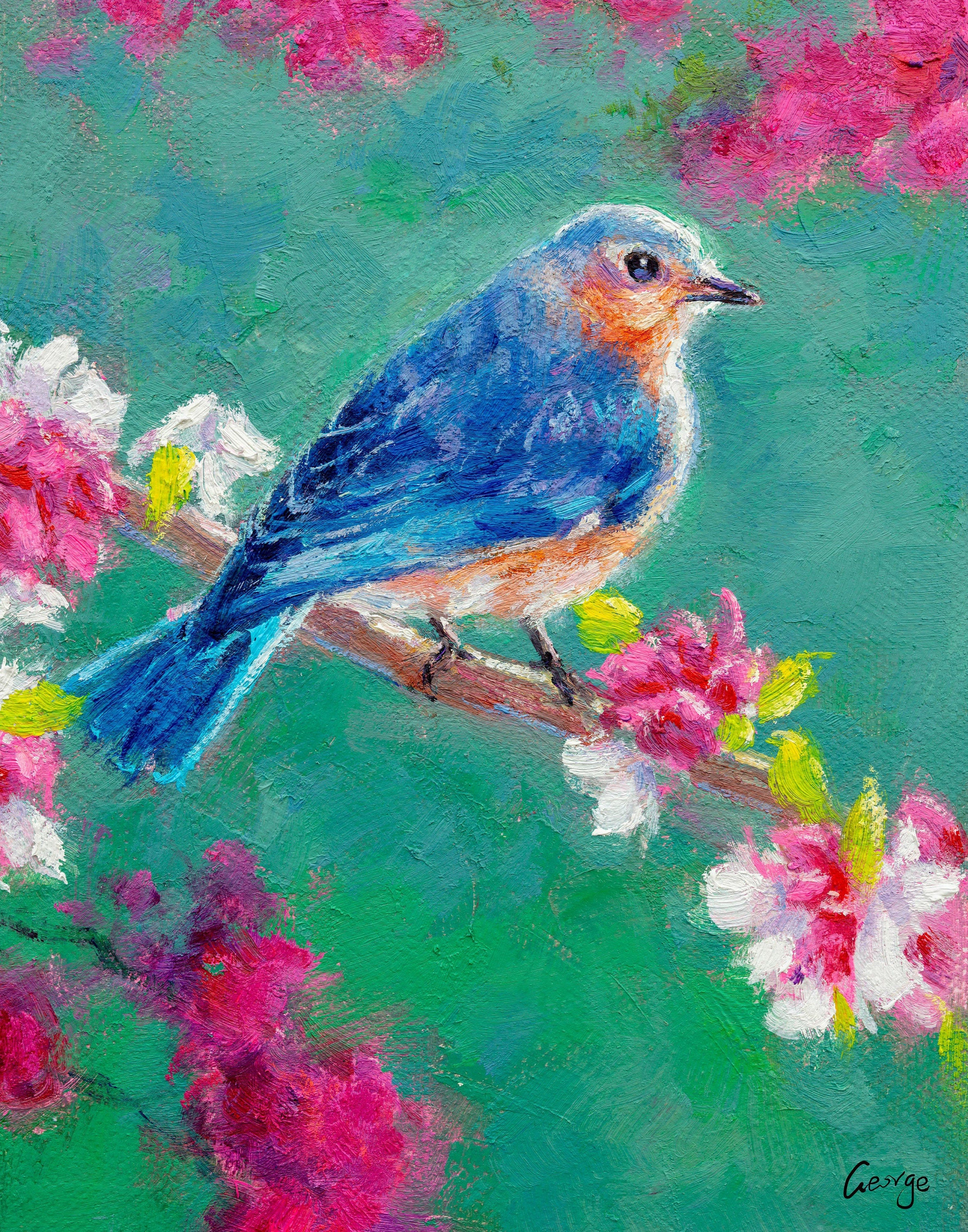 Small Oil Painting Blue Bird Artwork Paintings On Canvas