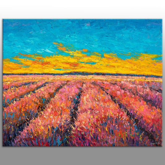 Oil Painting Landscape French Provence Lavender Field, Contemporary Painting, Oil Painting Abstract, Landscape Painting, Large Oil Painting