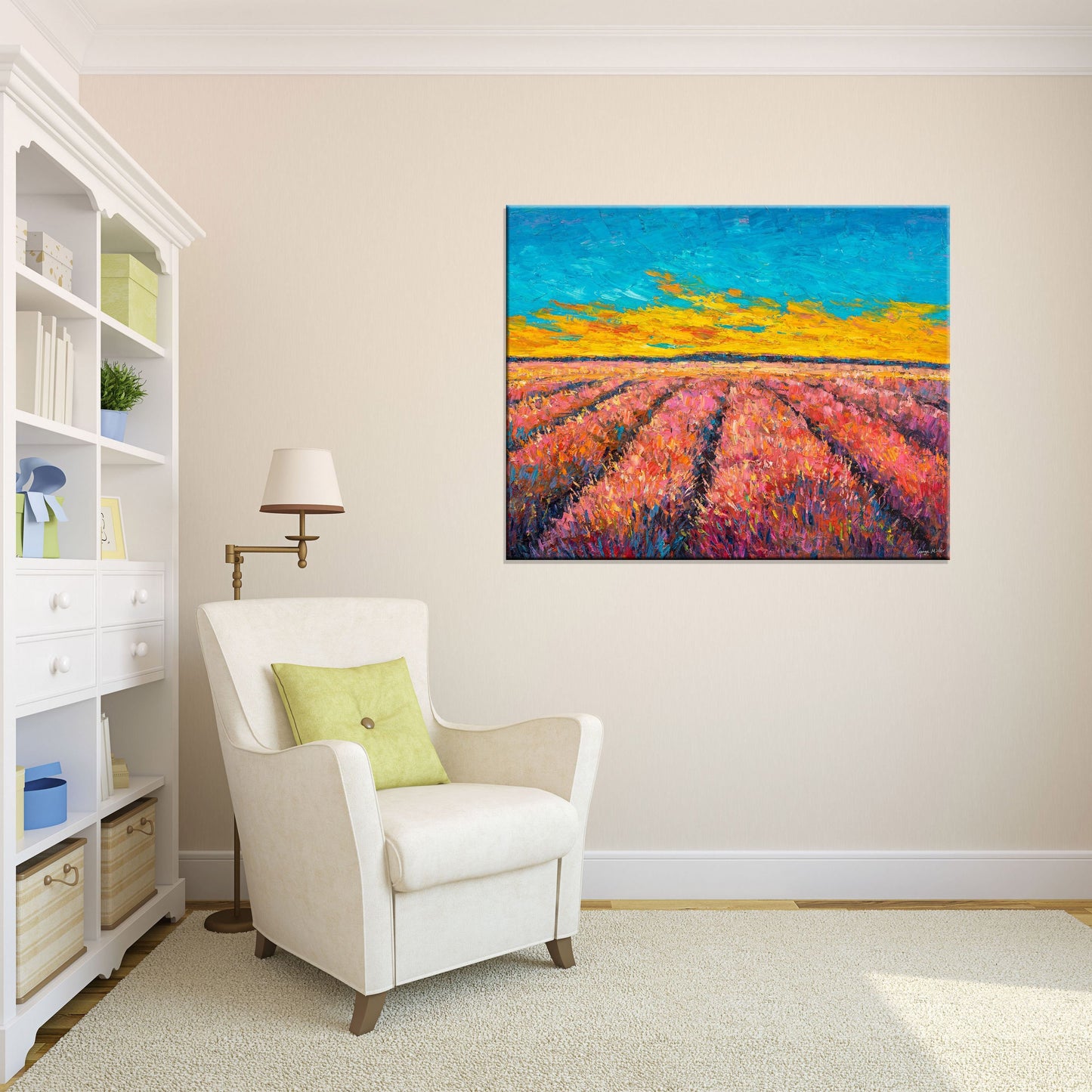 Oil Painting Landscape French Provence Lavender Field, Contemporary Painting, Oil Painting Abstract, Landscape Painting, Large Oil Painting
