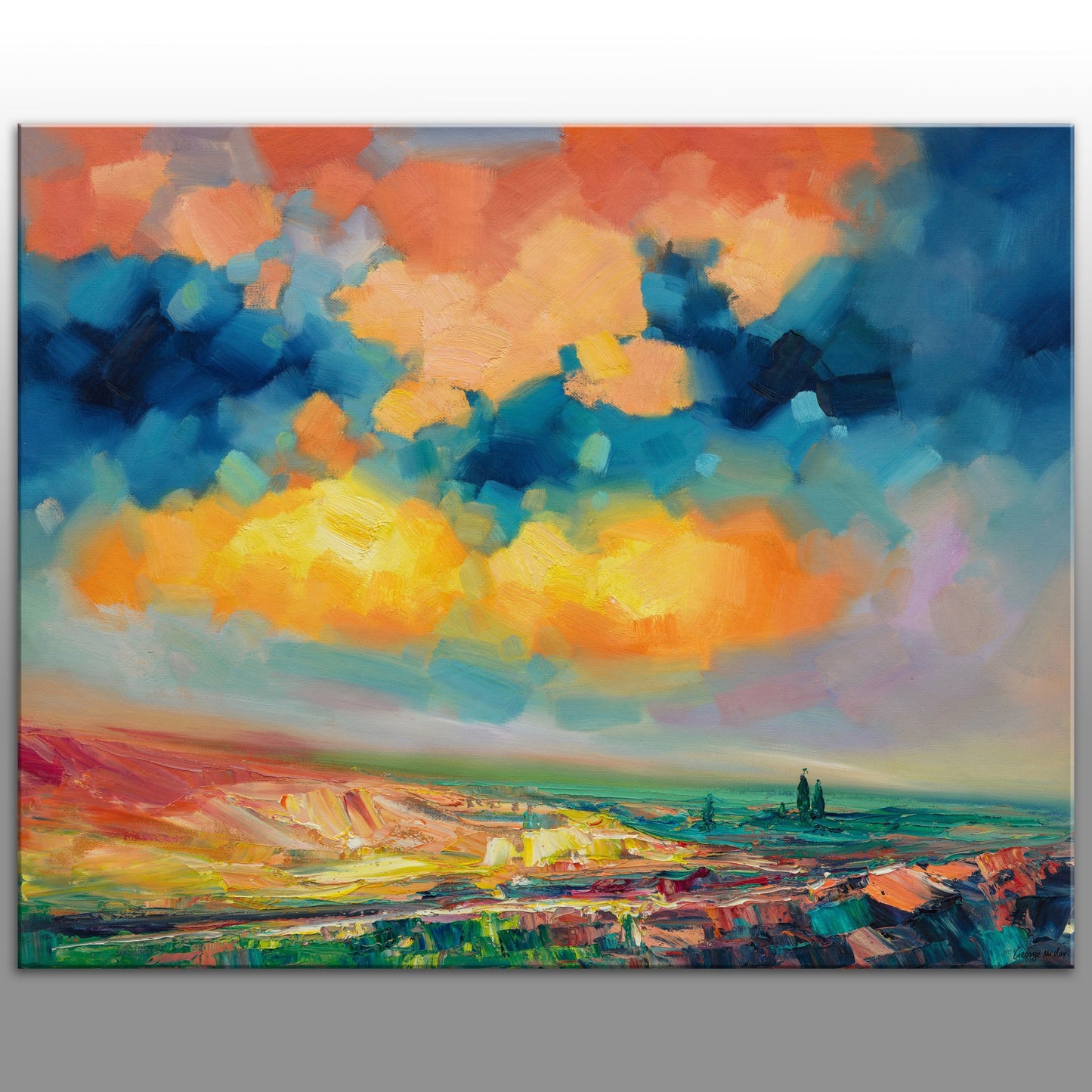 ORIGINAL LANDSCAPE ABSTRACT THICK ACRYLIC PAINT ART PAINTING CANVAS WITH  FRAME