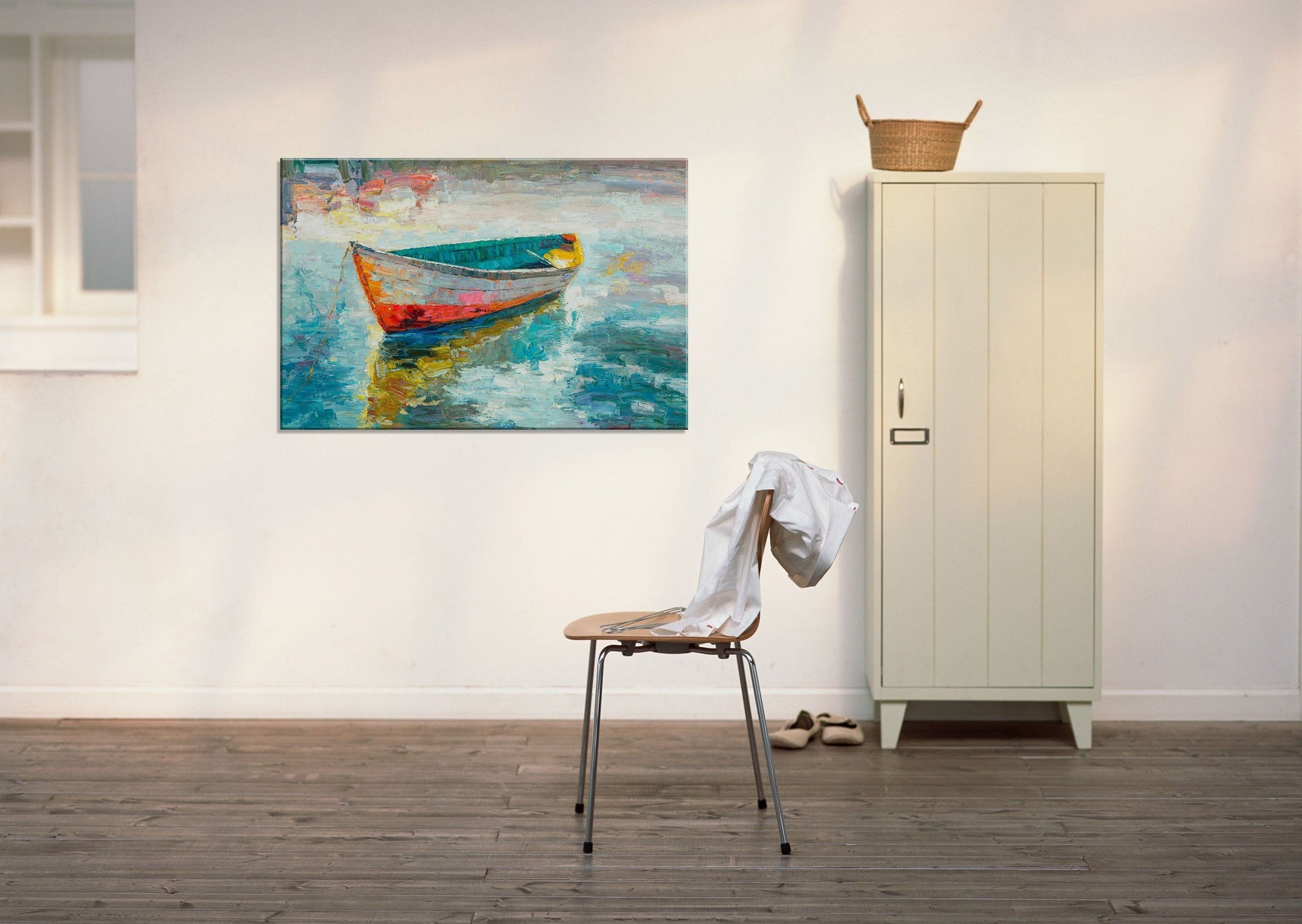 Seascape Oil Painting Fishing Boat, Contemporary Painting, Large Wall Art Canvas, Abstract Painting, Large Oil Painting, Original Painting