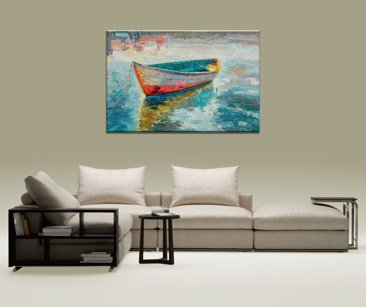 Seascape Oil Painting Fishing Boat, Contemporary Painting, Large Wall Art Canvas, Abstract Painting, Large Oil Painting, Original Painting