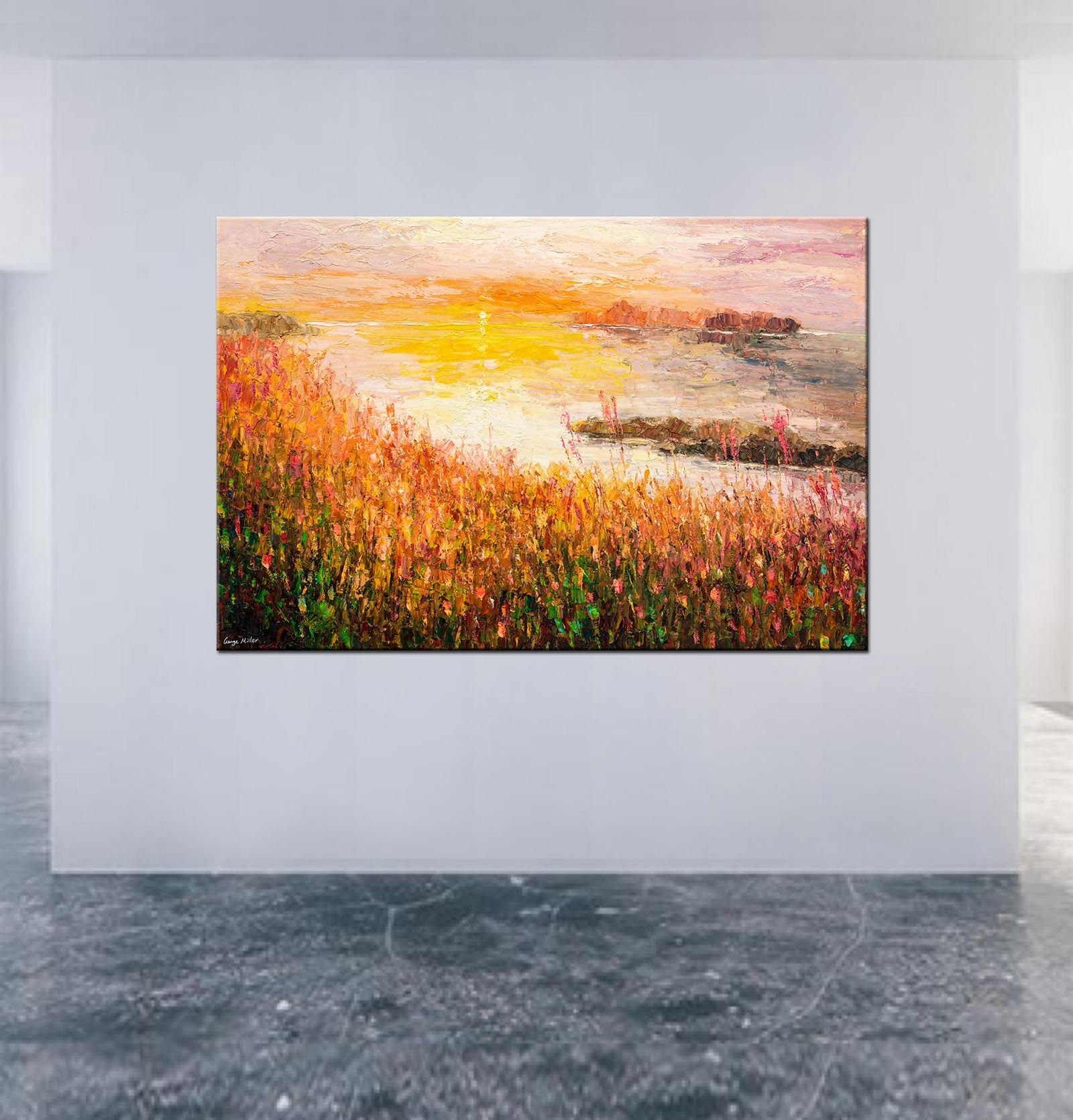 Landscape Painting, River Sunset, Original Art, Large Canvas Painting, Living Room Decor, Modern Art, Abstract Wall Art, Abstract Canvas Art