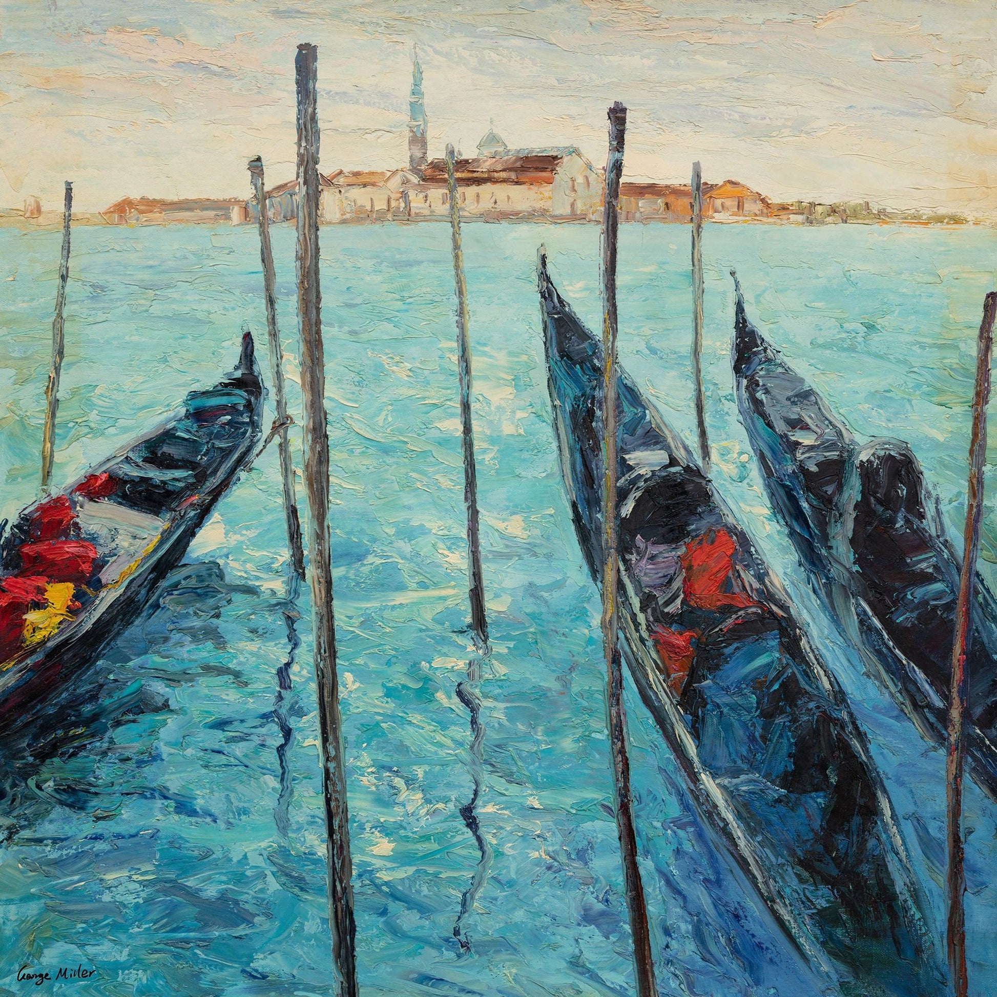 Italian Venice Oil Painting, Gondola, Palette Knife Painting, Original Painting, Landscape Painting, Large Art, Modern Art, Abstract Art