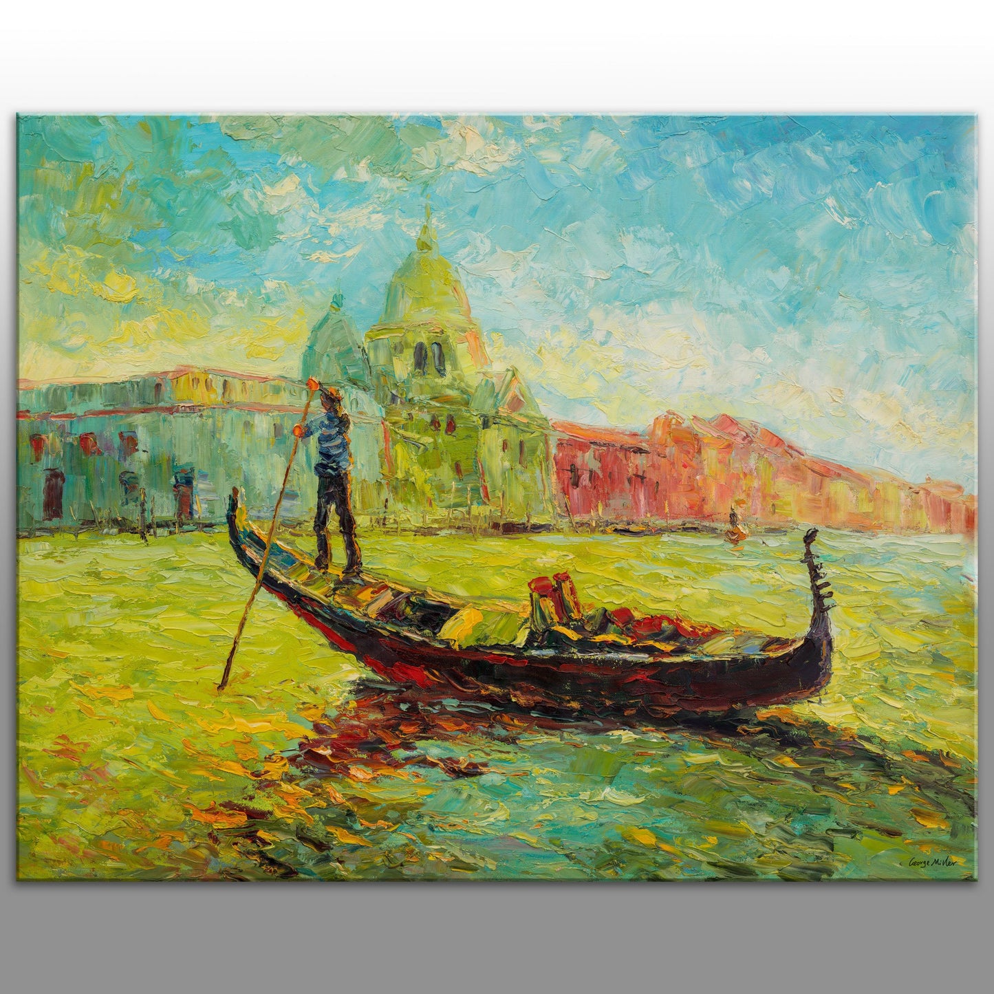 Italian Venice Oil Painting, Gondola, Palette Knife Painting, Abstract Canvas Painting, Original Landscape Oil Paintings, Large Art