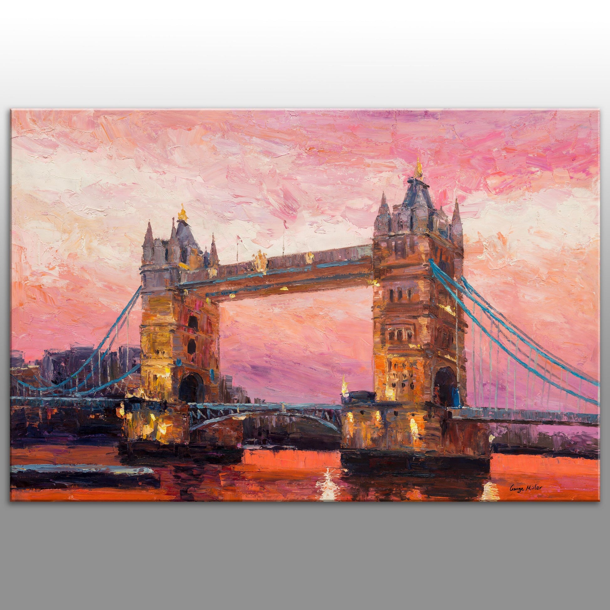 Tower Bridge, River Thames London, Original Oil Painting, Oil Painting Abstract, Landscape Oil Painting, Large Art, Abstract Wall Art