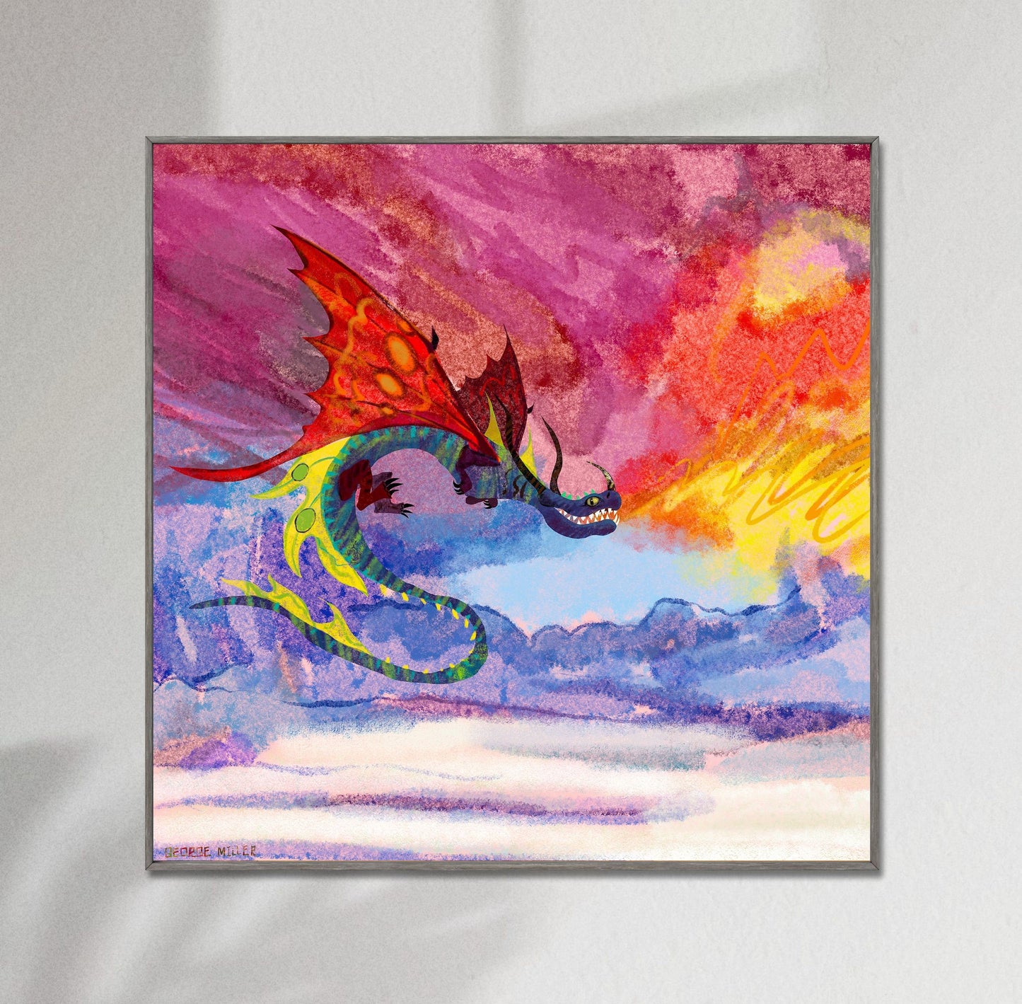 Giclée Print Dragon Breathing Fire, Print, Watercolor Print, Wall Art Prints, Abstract Print, Art Prints Watercolor, Artwork, Modern Art