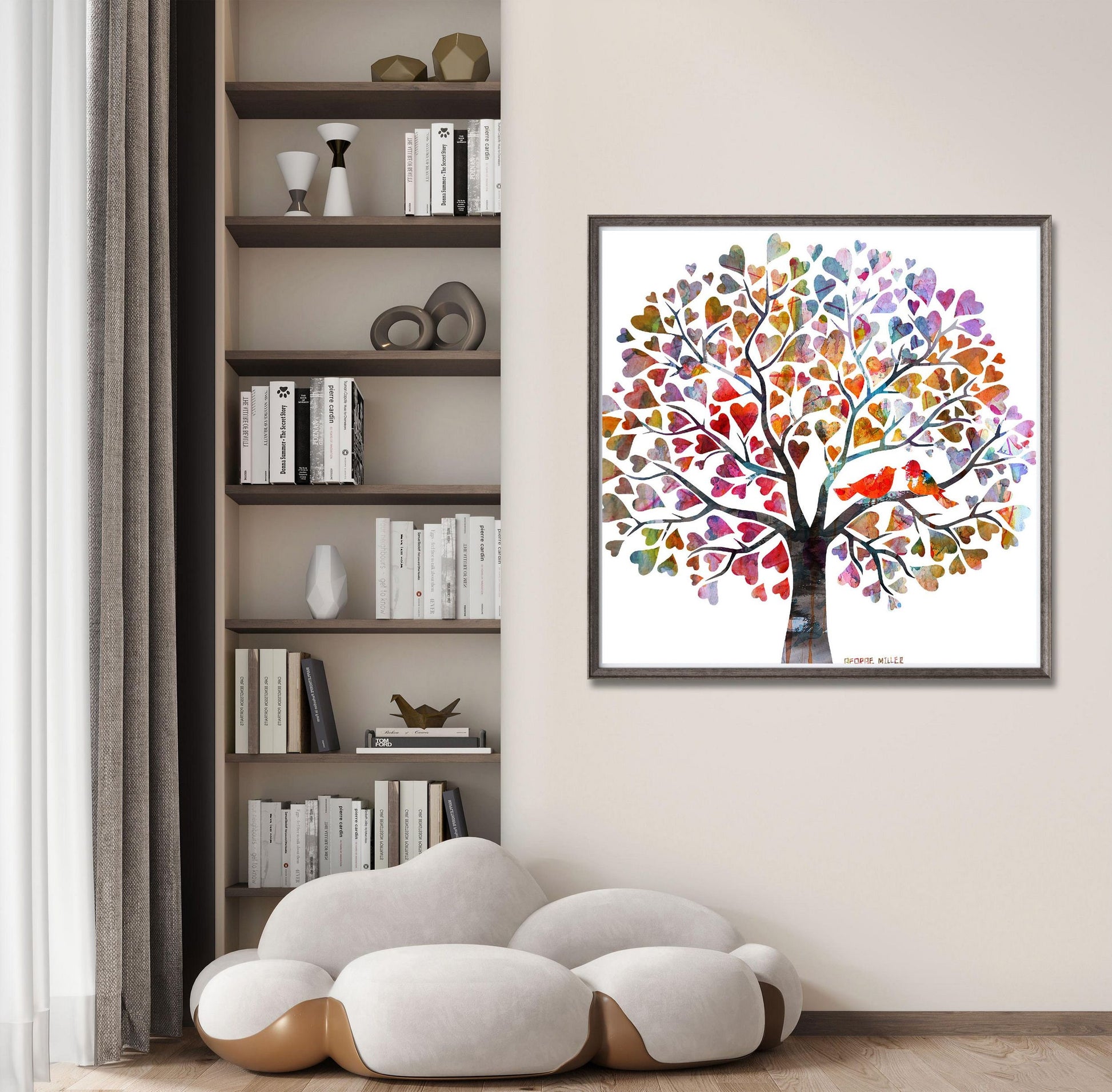 Canvas Print, Tree with Love Birds, Wall Art, Abstract Landscape Painting, Art, Artwork, Modern Art, Original Art Painting,  Wedding Gift