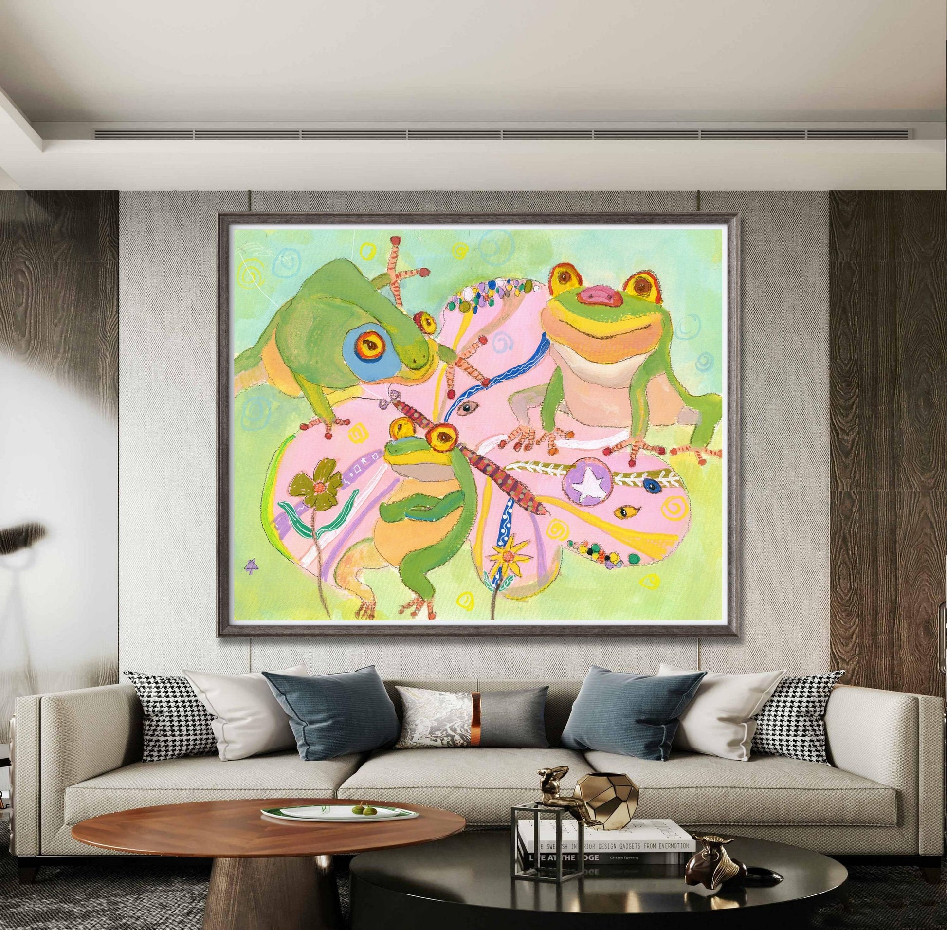 Canvas Print Frogs Picnic, Wall Art Prints, Abstract Artwork, Art Print, Artwork, Modern Wall Art, Watercolor Painting, Kids Room Décor