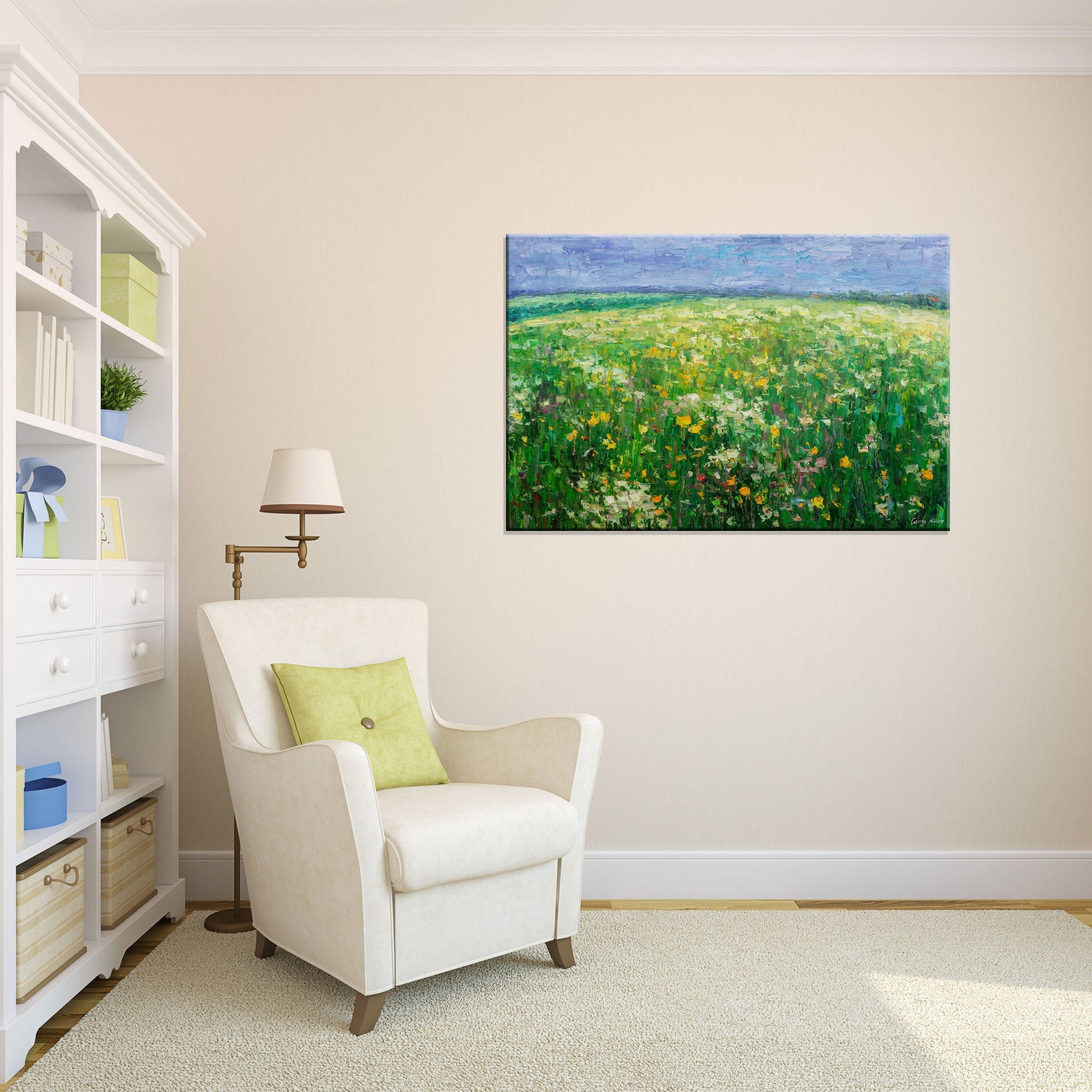 Oil Painting Spring Field with Wild Flowers, Large Abstract Art, Abstract Landscape Painting, Abstract Canvas Art, Abstract Oil Painting