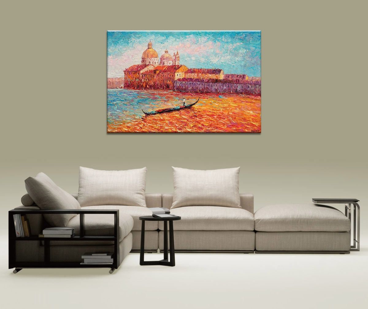 Original Oil Painting Venice Grand Canal Gondola, Landscape Oil Painting, Contemporary Wall Art, Canvas Art, Wall Decor, Contemporary Art