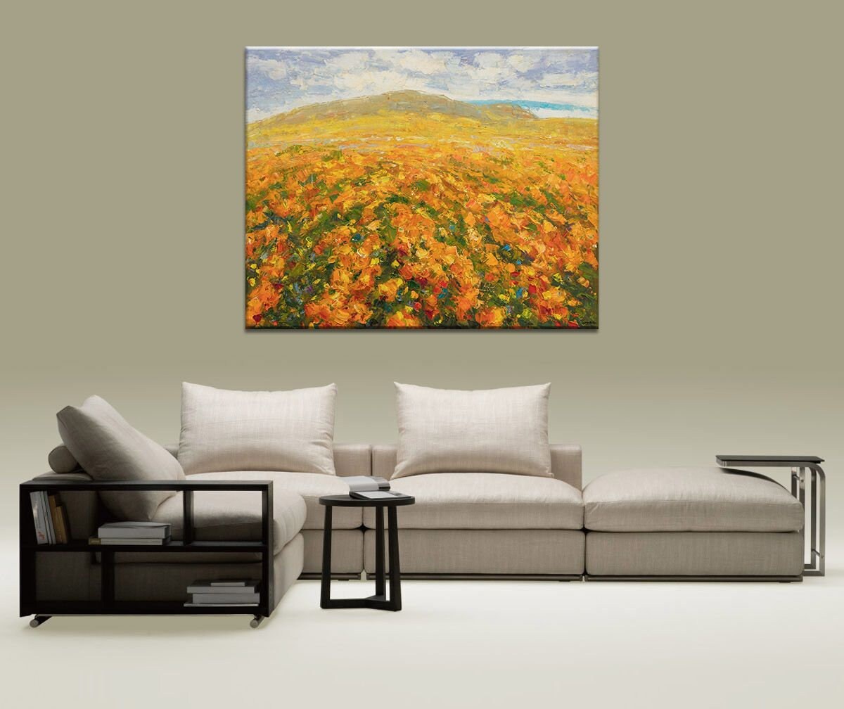 Oil Painting, Landscape Painting, Sunflower Field, Palette Knife Painting, Modern Art, Original Landscape Oil Painting, Living Room Wall Art