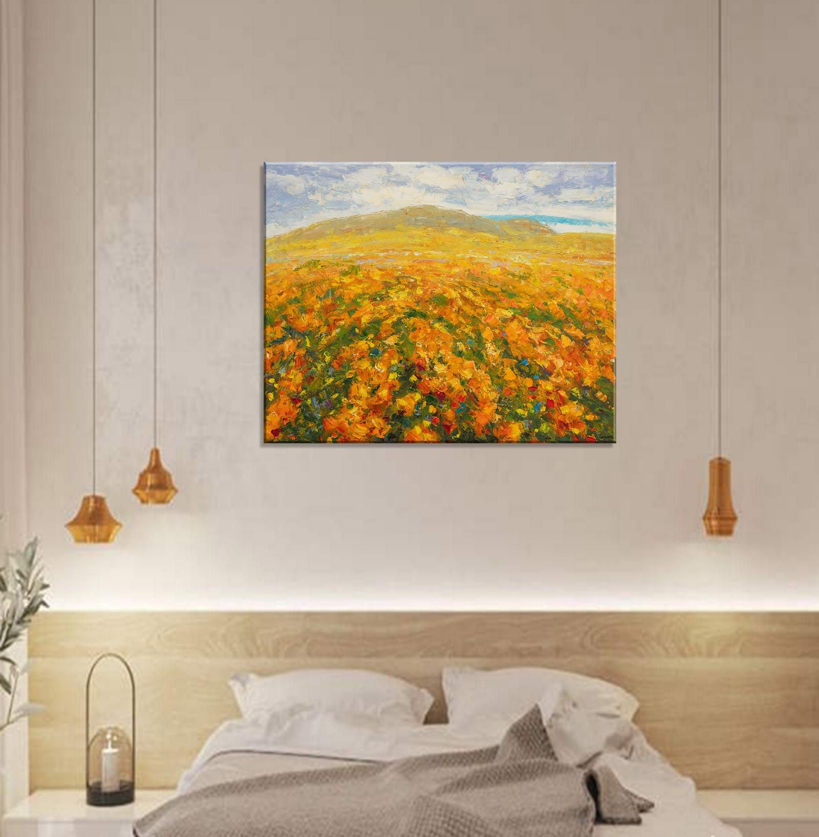 Oil Painting, Landscape Painting, Sunflower Field, Palette Knife Painting, Modern Art, Original Landscape Oil Painting, Living Room Wall Art