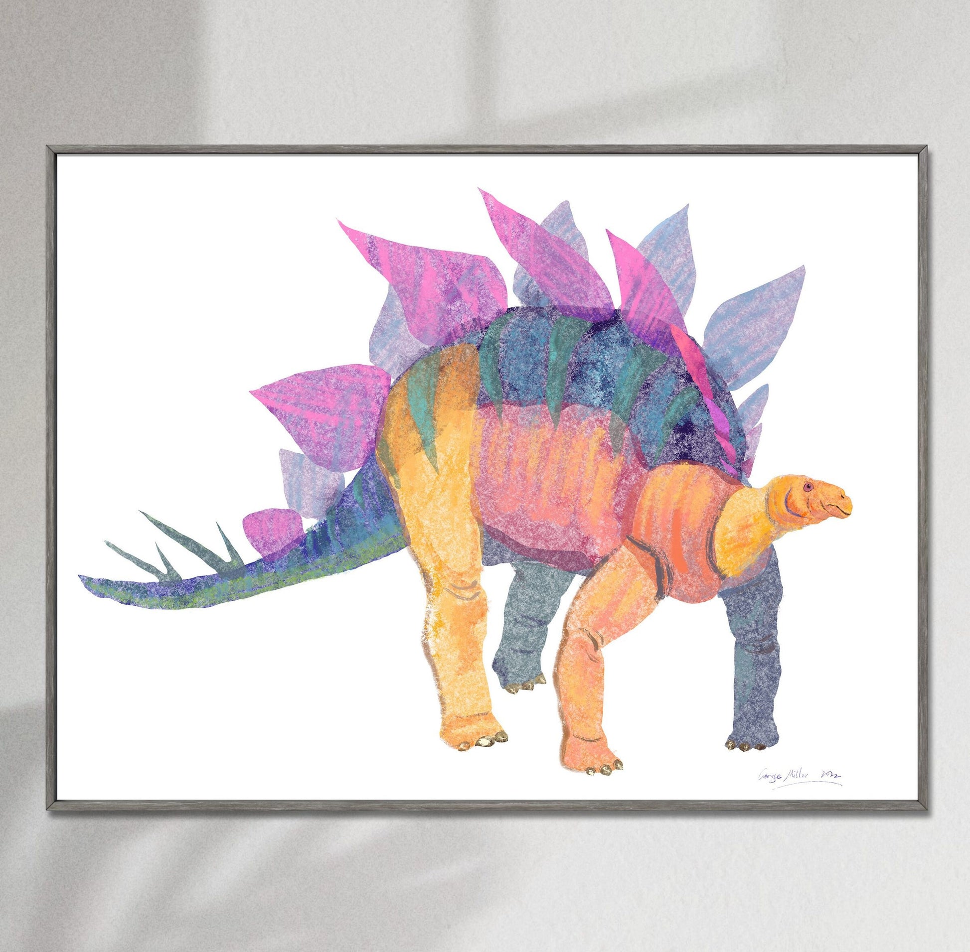 Stegosaurus Dinosaur Print, Colorful Canvas Print, Wall Art, Abstract Art, Art Print Watercolor, Artwork, Modern Wall Art, Birthday Gift