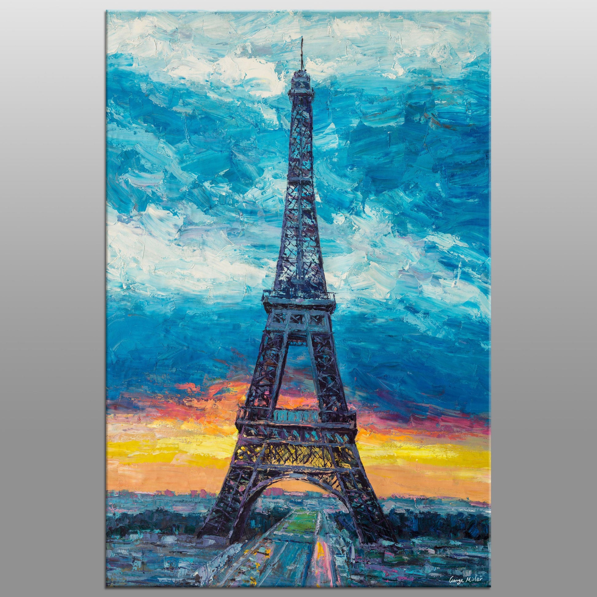 Original Landscape Painting Paris Eiffel Tower at Dawn, Large Wall Art Cityscape, Modern Art, Abstract Canvas Painting, Large Oil Painting