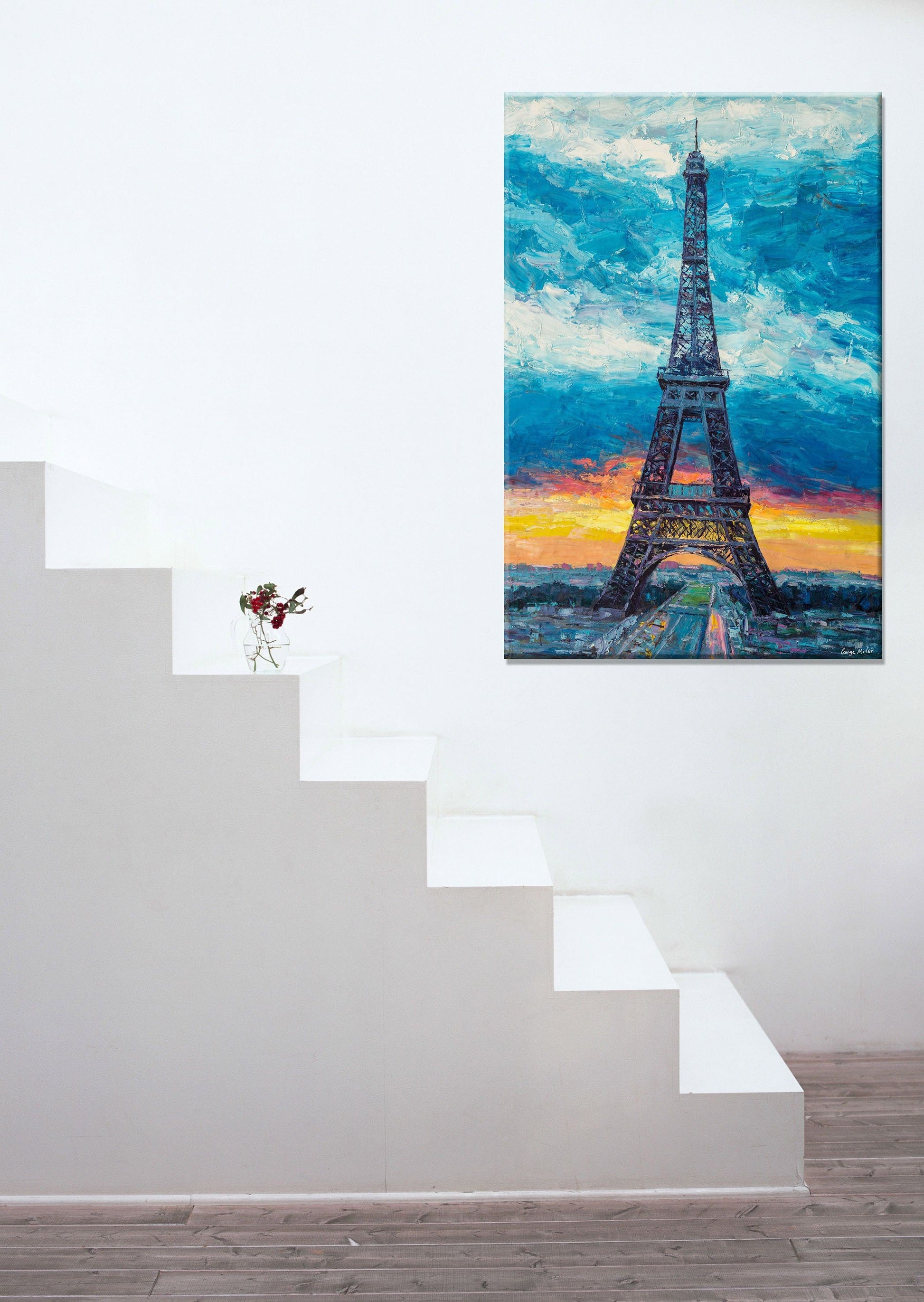 Original Landscape Painting Paris Eiffel Tower at Dawn, Large Wall Art Cityscape, Modern Art, Abstract Canvas Painting, Large Oil Painting