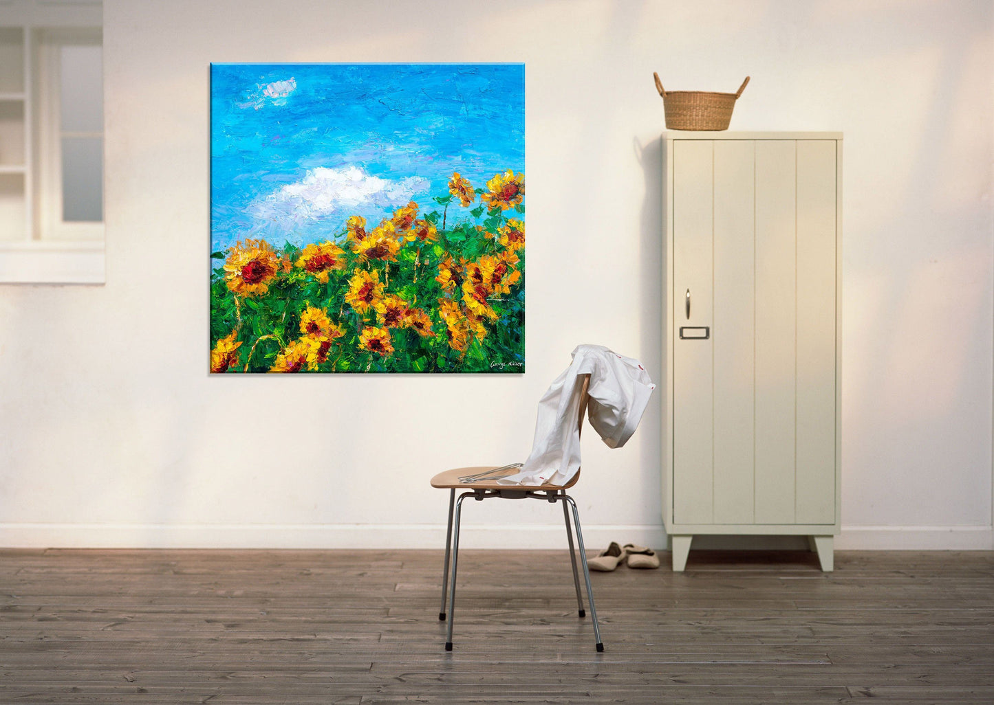 Floral Oil Painting Sunflowers, Modern Art, Abstract Painting, Livingroom Wall Decor, Flower Painting, Large Canvas Art, Canvas Painting