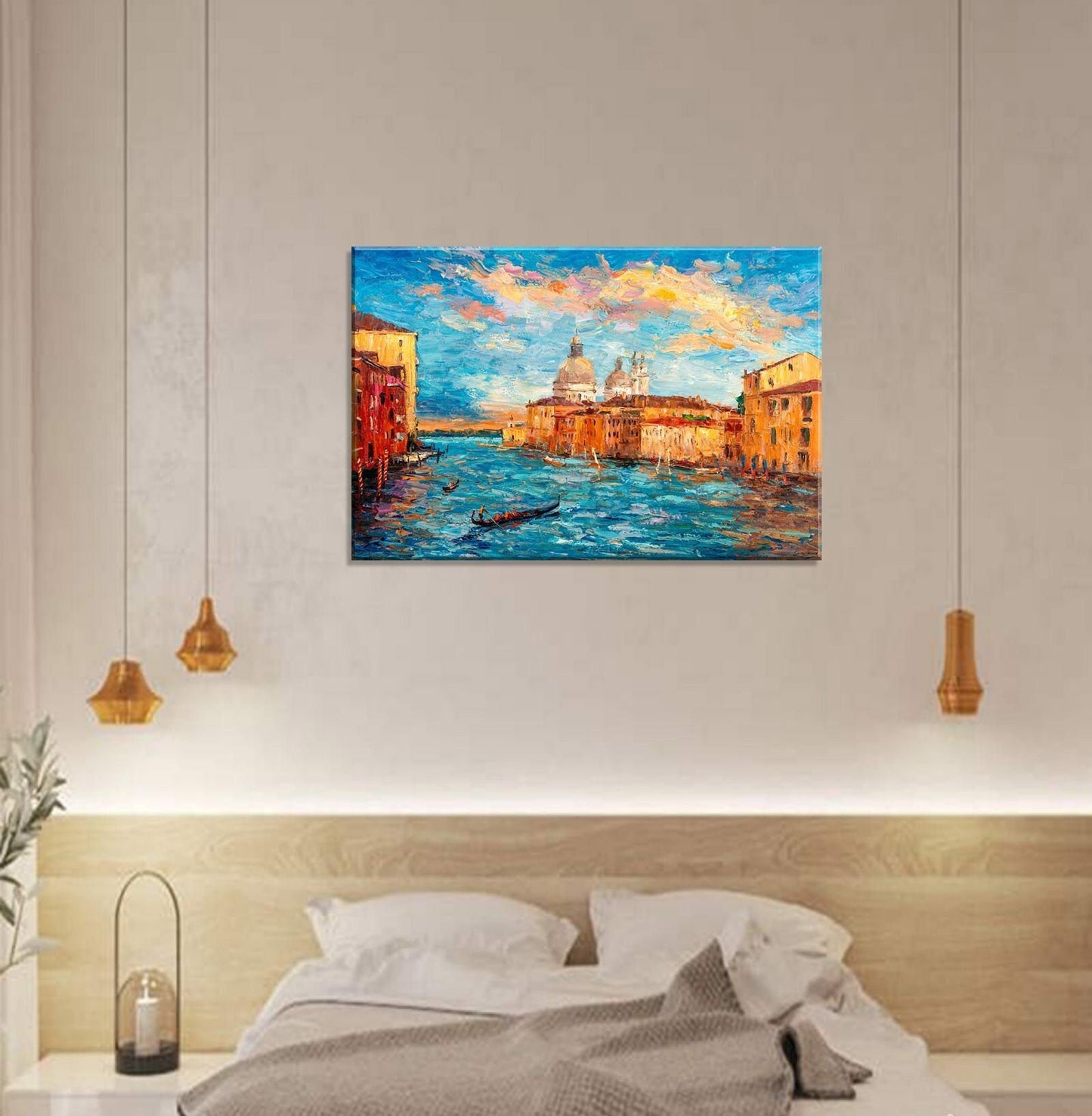 Oil Painting Gondola on the Grand Canal of Venice, Oil Painting Landscape, Abstract Canvas Painting, Large Canvas Painting, Wall Art