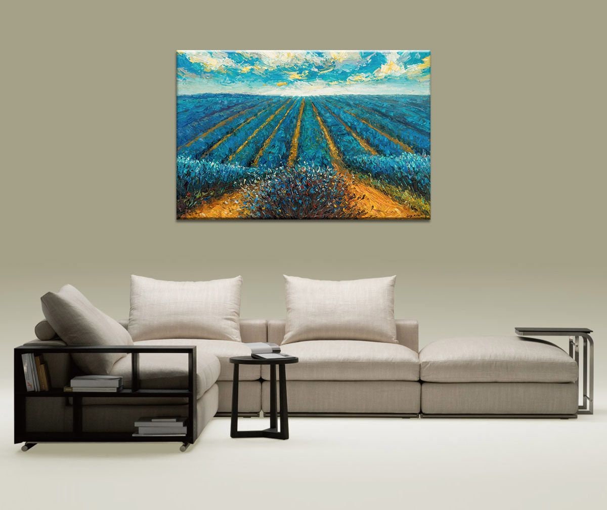 Oil Painting Landscape Provence Lavender Field, Contemporary Wall Art, Modern Painting, Large Art, Abstract Canvas Art, Original Art