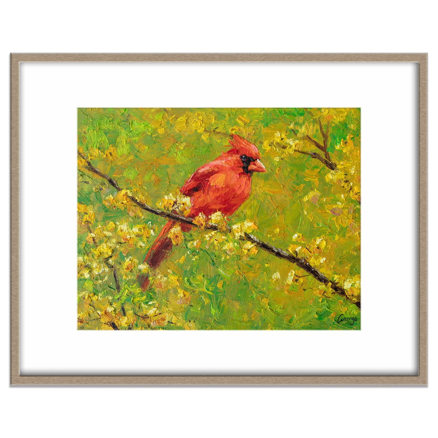 Original Oil Painting Northern Cardinal Male Bird, Contemporary Art, Abstract Painting, Abstract Canvas Painting, Contemporary Wall Art