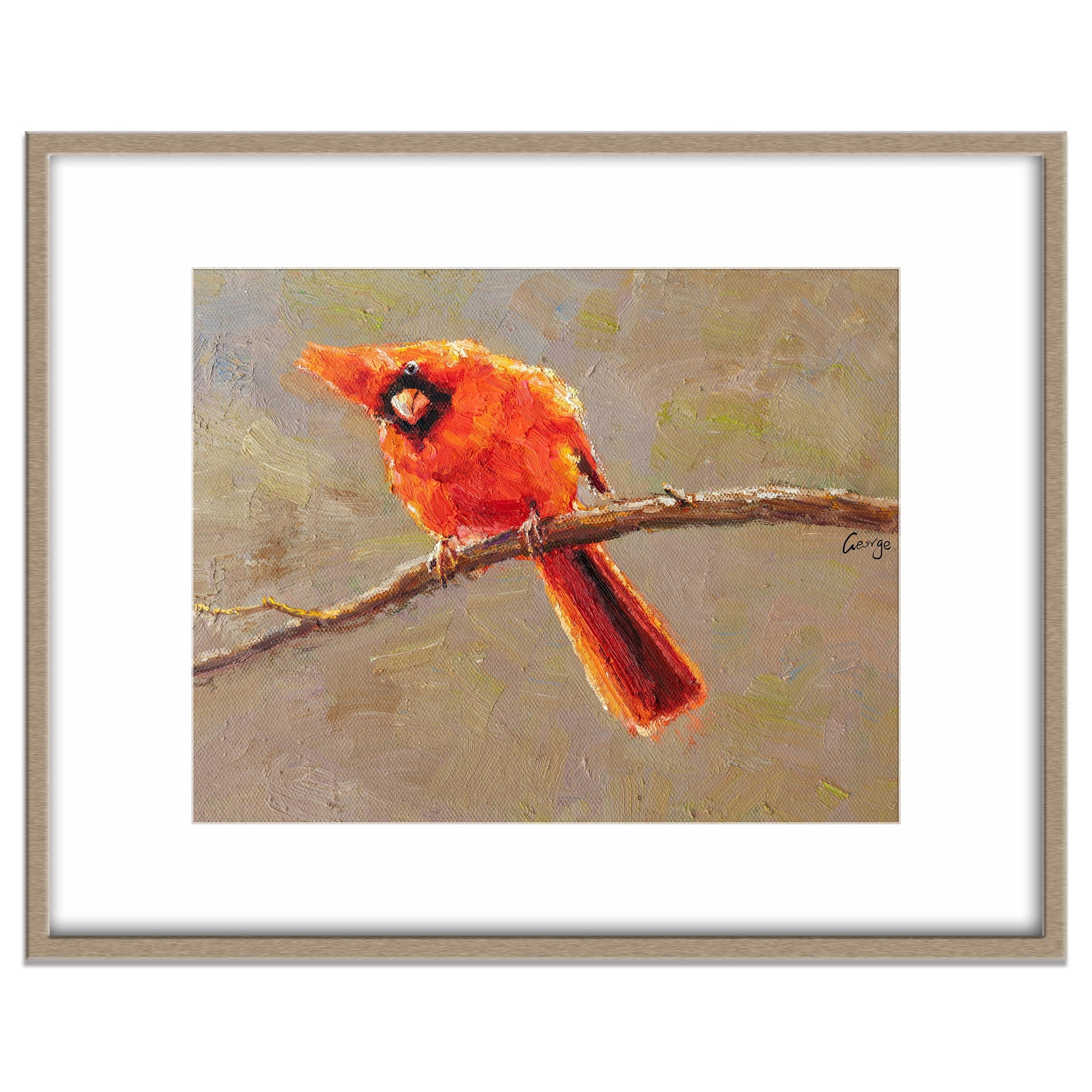 Oil Painting Original Northern Cardinal Male, Modern Wall Art, Bedroom Wall Decor, Contemporary Painting, Canvas Painting, Canvas Painting