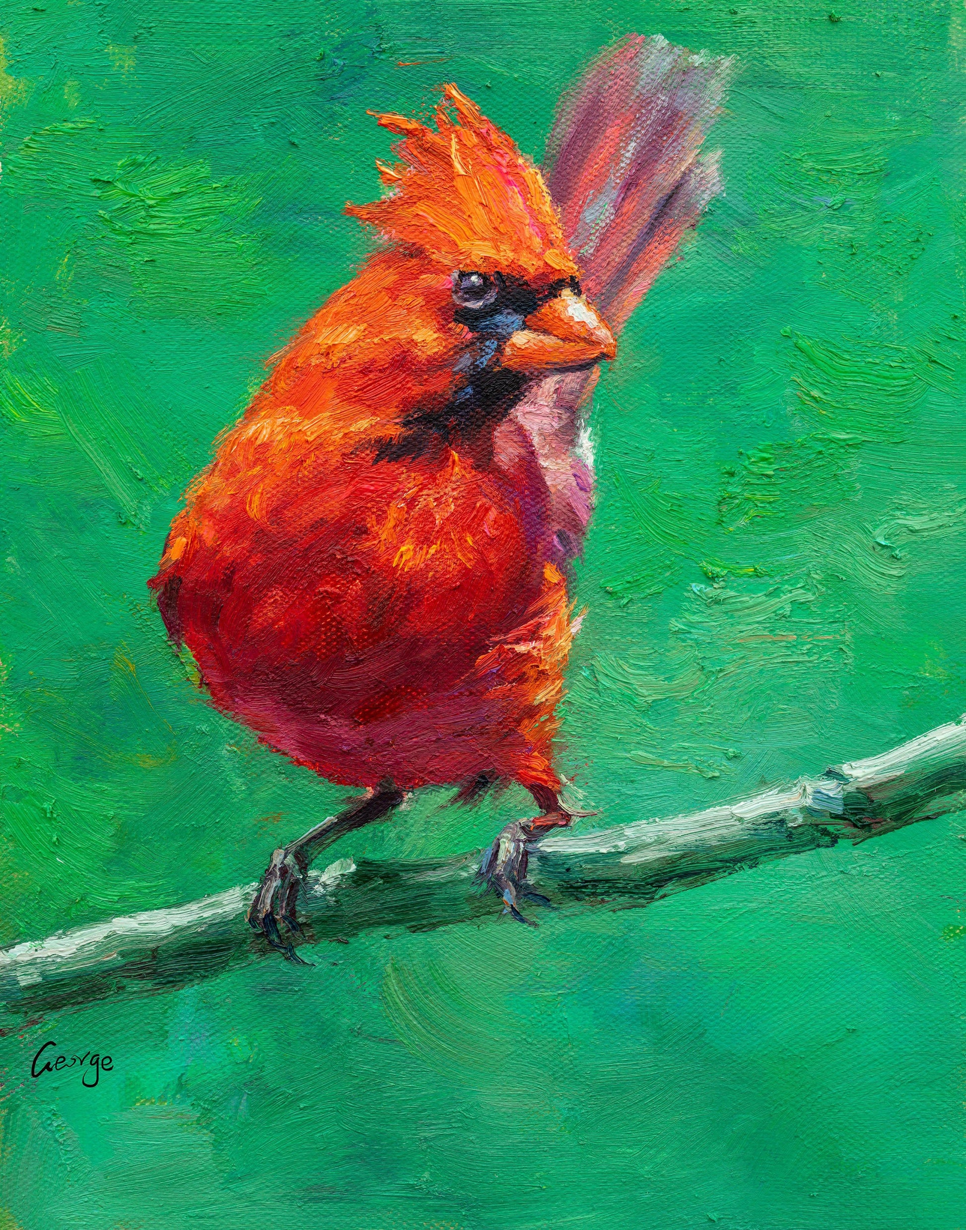 Bird Painting Northern Cardinal Male, Contemporary Painting, Canvas Painting, Original Artwork, Large Abstract Art, Oil Painting, Bird Art