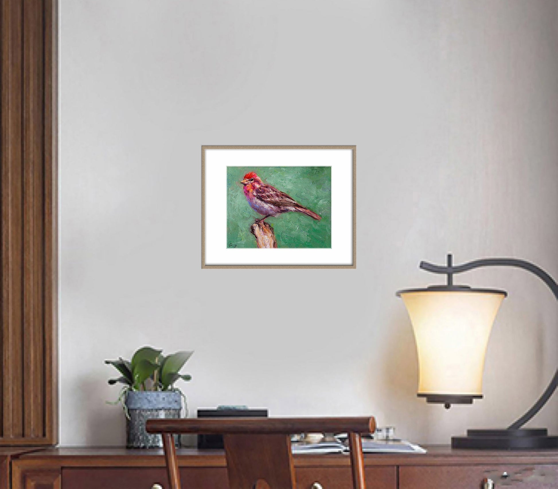 Bird Artwork, Small Oil Painting  Bird House Finch, Oil Painting Original, Painting Abstract, Wall Decor, Living Room Wall Art, Modern Art