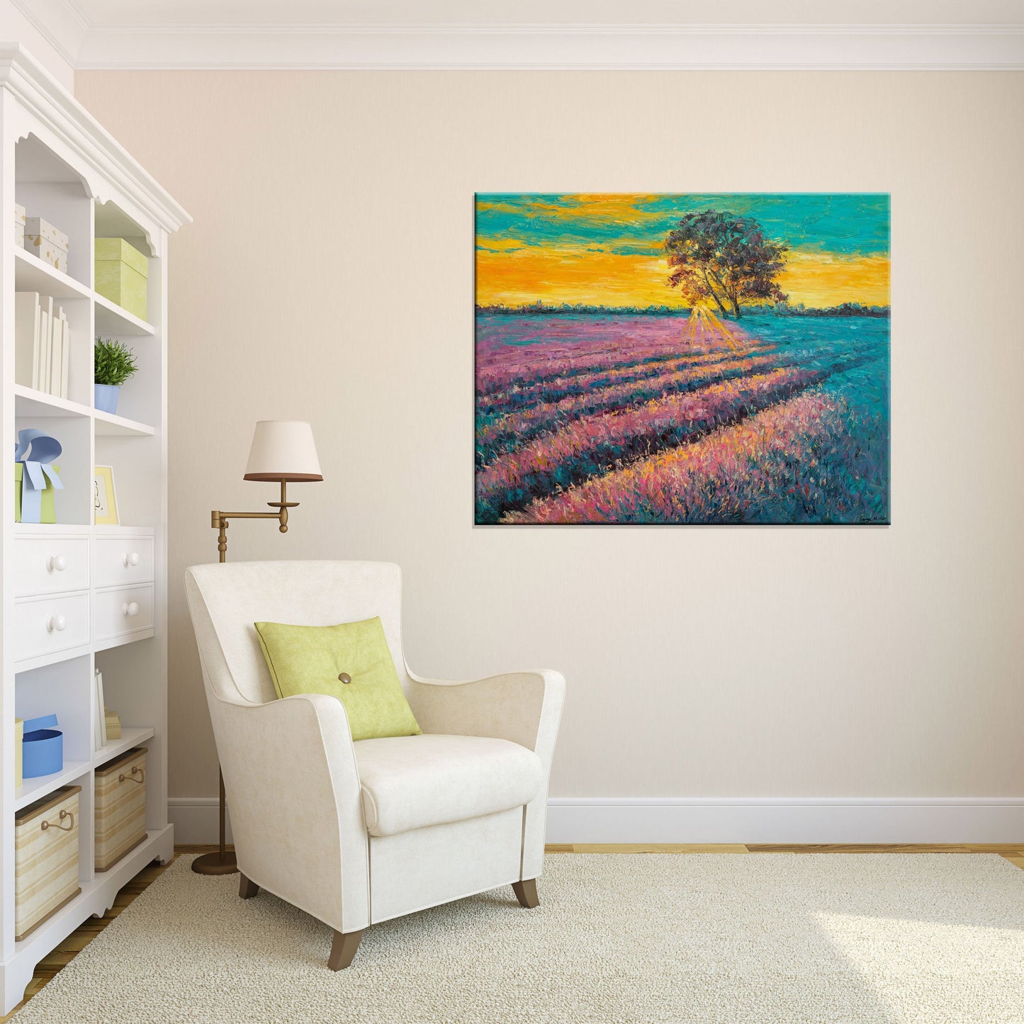 Landscape Painting, Oil Painting, French Lavender Field, Spring, Large Art, Large Wall Art, Living Room Art, Abstract Canvas Painting, Knife