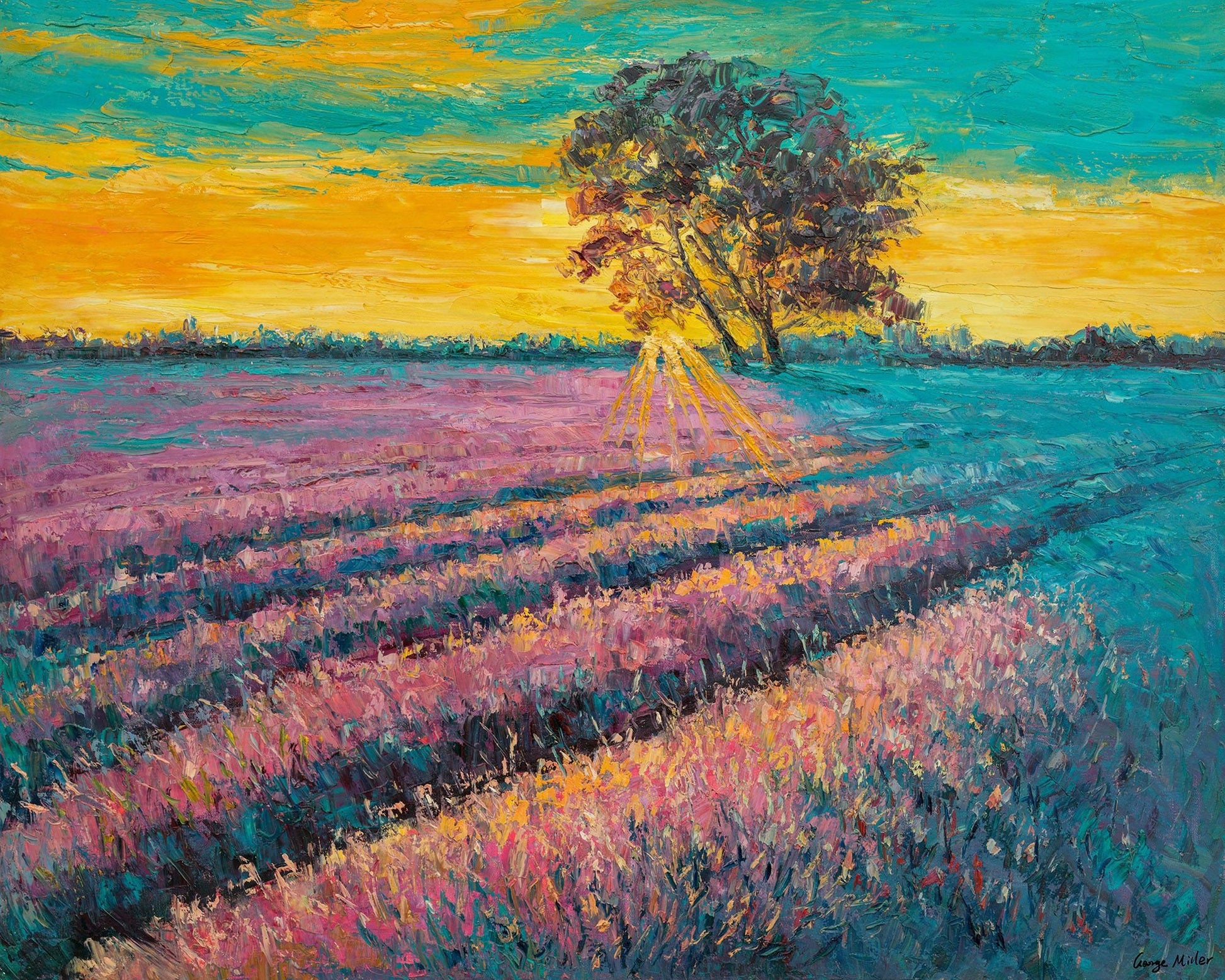 Landscape Painting, Oil Painting, French Lavender Field, Spring, Large Art, Large Wall Art, Living Room Art, Abstract Canvas Painting, Knife