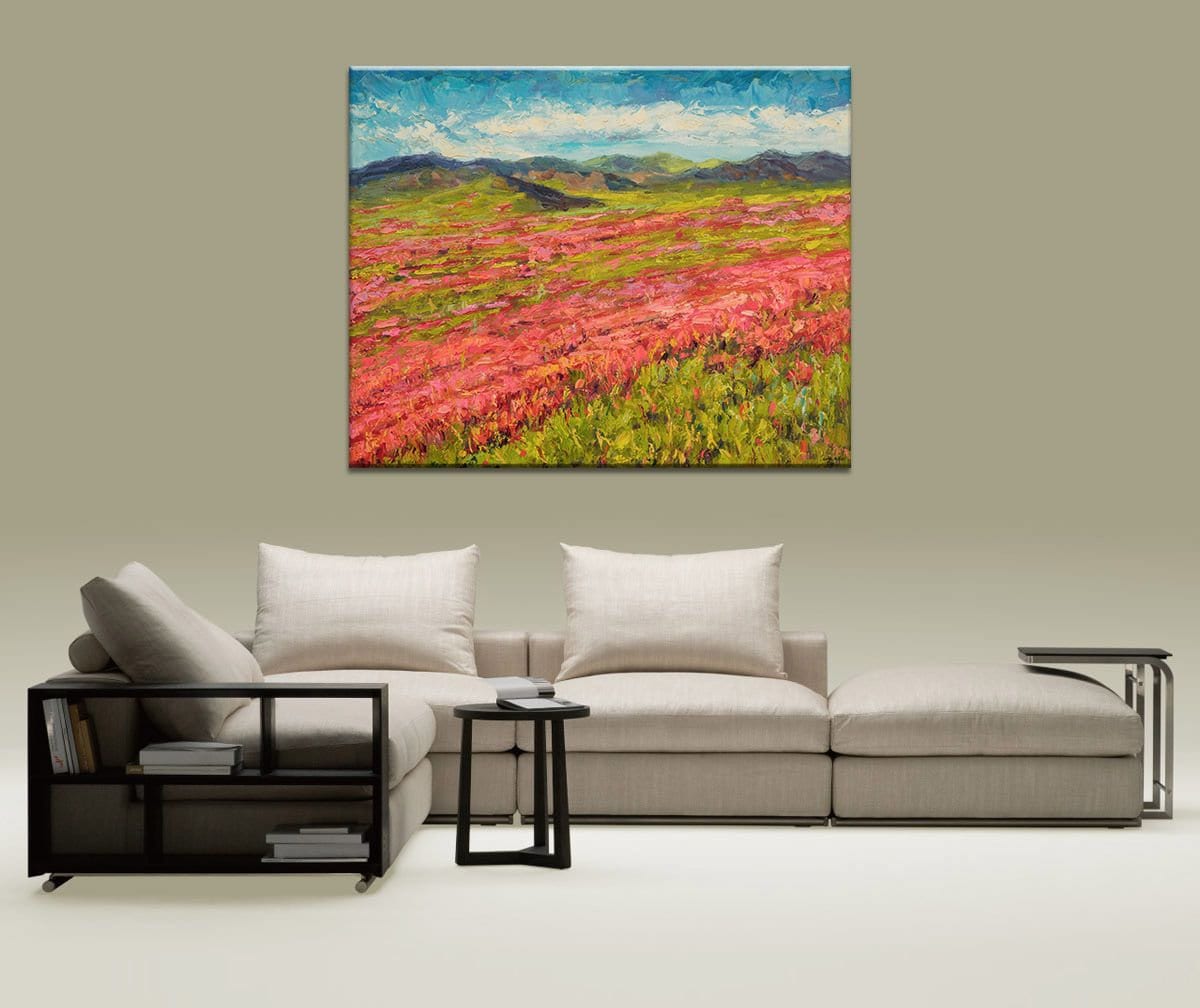 Landscape Painting, Italian Tuscany Poppy Fields, Living Room Decor, Large Abstract Painting, Original Painting, Contemporary Art, Painting