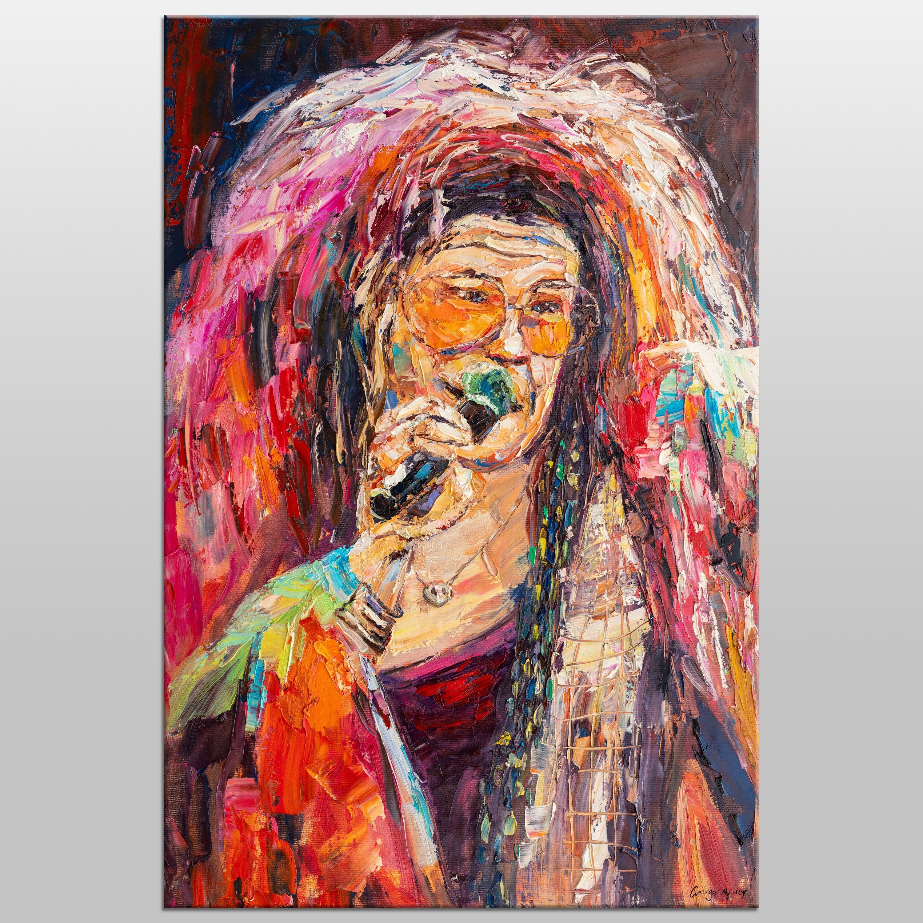 Oil Painting Janis Joplin Singing Jazz Music, Large Canvas 