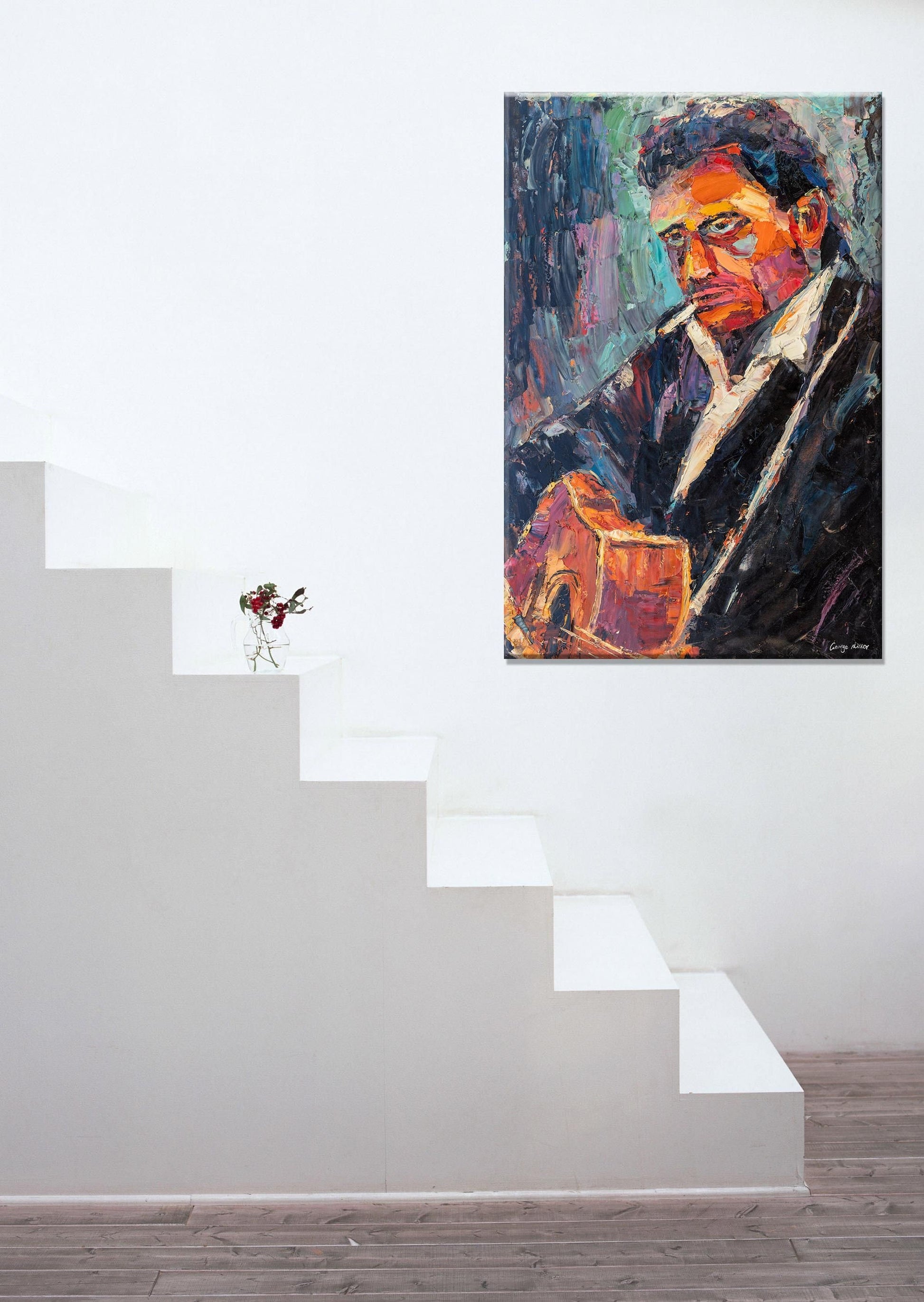 Oil Painting Johnny Cash with Guitar, Rock Music, Large Abstract Painting, Abstract Oil Painting, Large Wall Art Painting, Contemporary Art