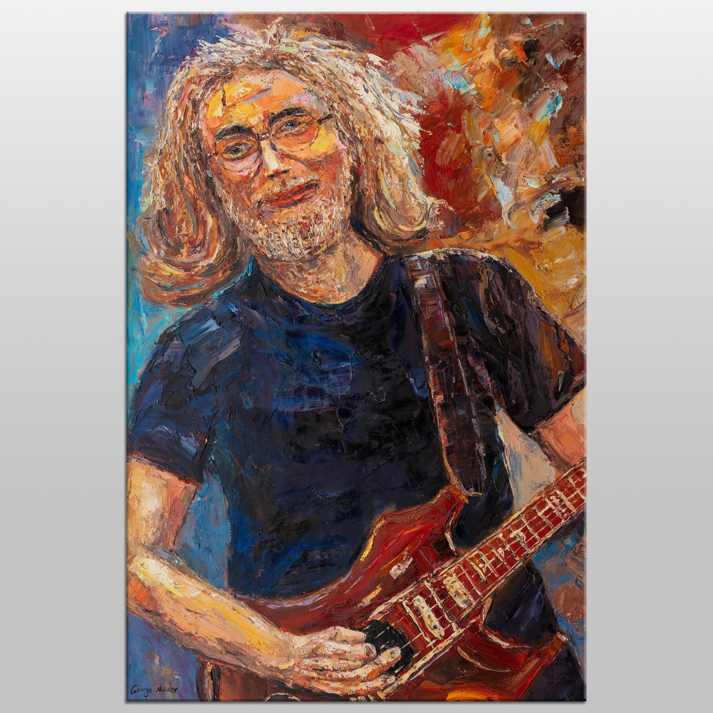 Oil Painting Jerry Garcia with Guitar, Music, Large Canvas Painting, Original Abstract Art, Wall Decor, Modern Painting, Abstract Painting